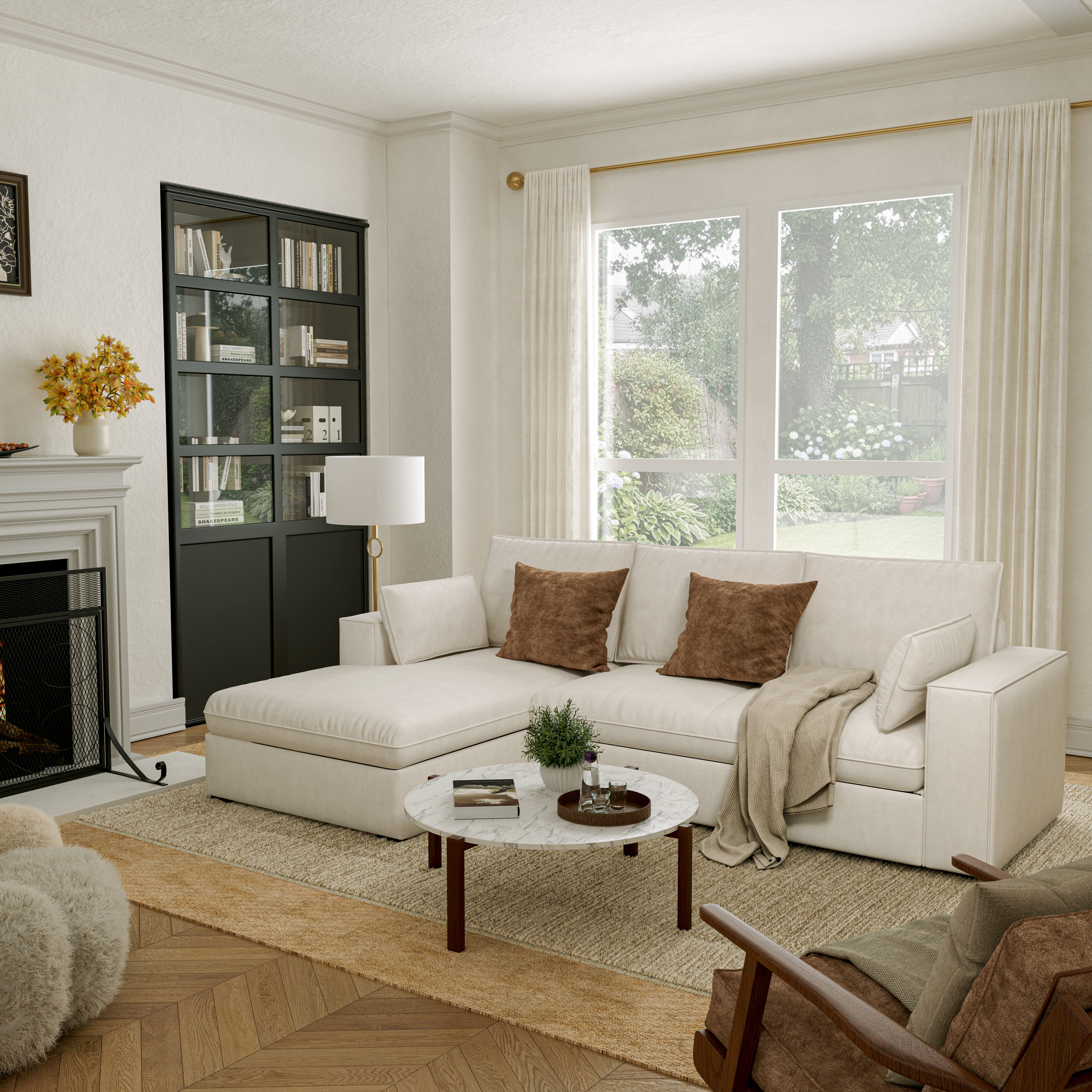 Cottonfy Creamy Tofu Block Pull Out Sofa Bed with Storage Guest Sleeper