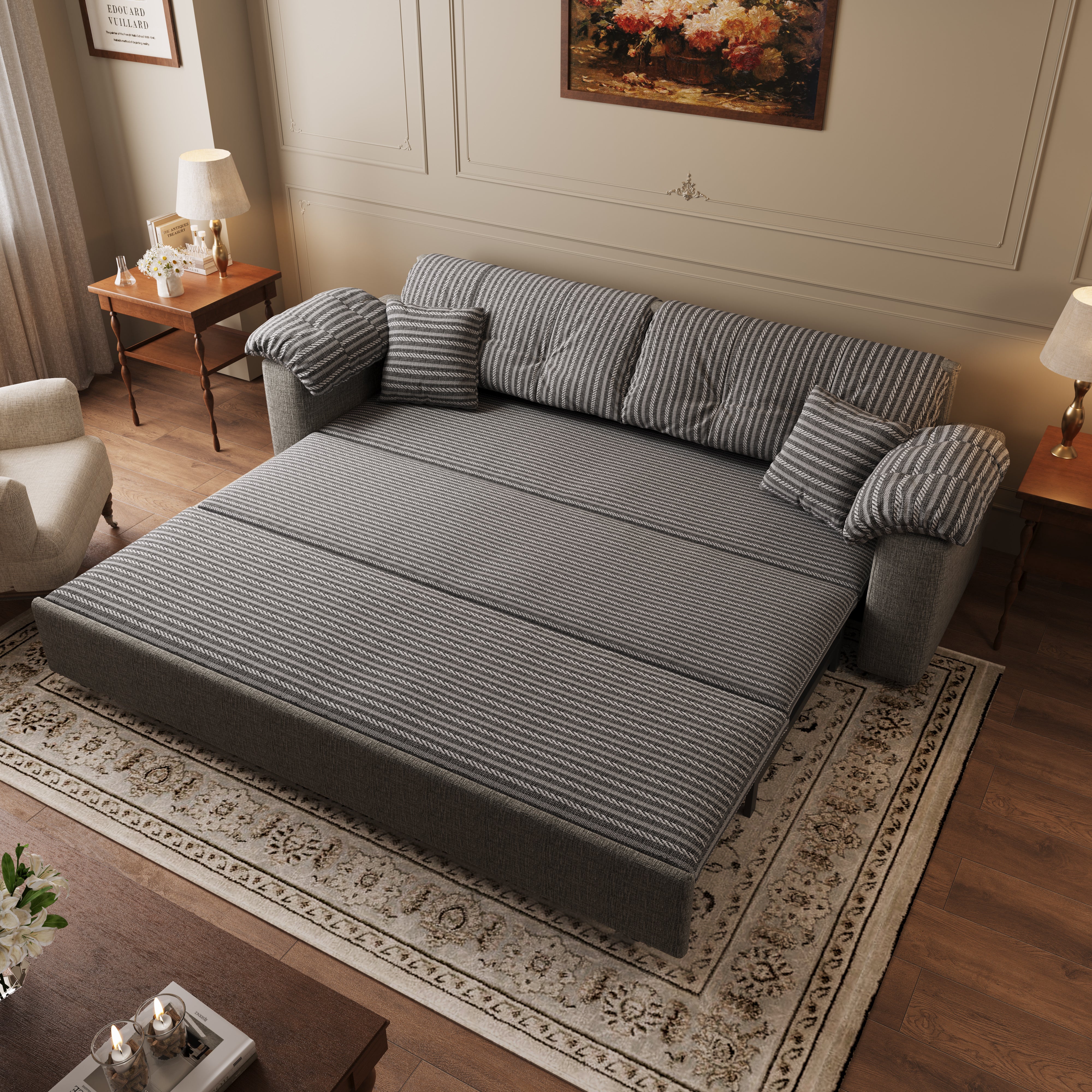 Multifunctional Sleeper Pull Out 2 Seater Sofa Bed with Storage Space