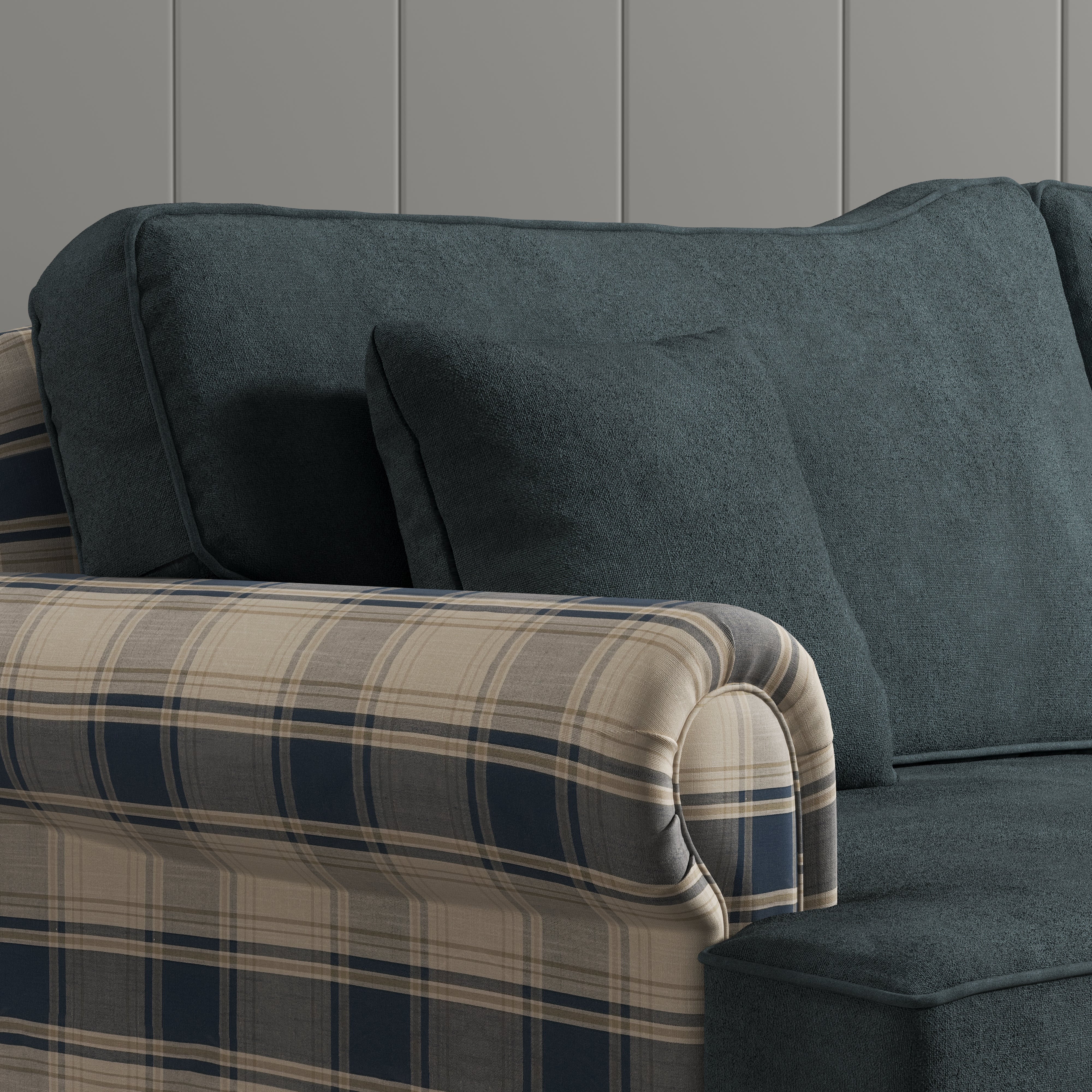 Cottonfy Heritage Plaid Skirted Sofa with Concealed Storage Drawers