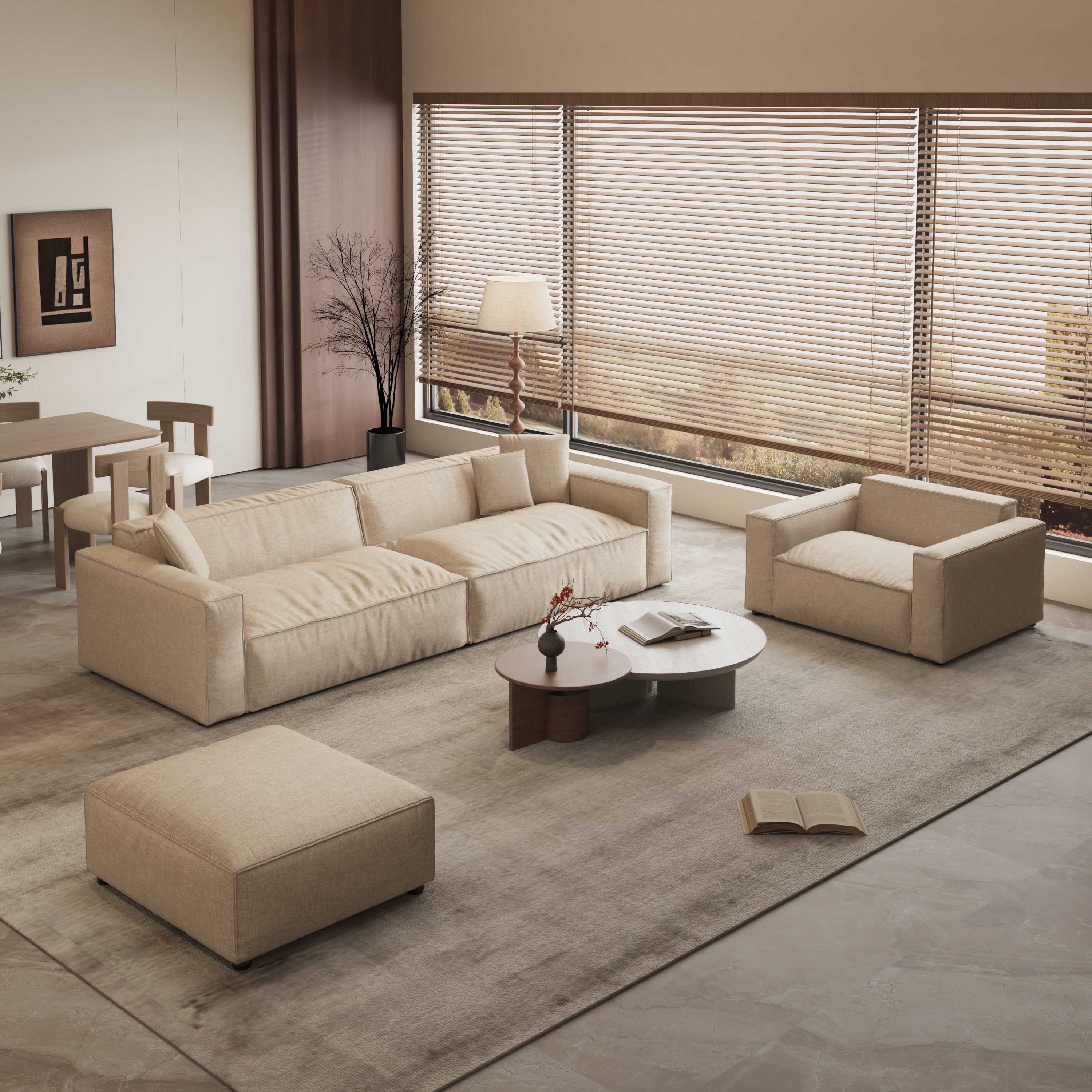 Elegant Linen Tofu Block Fabric Down Sofa