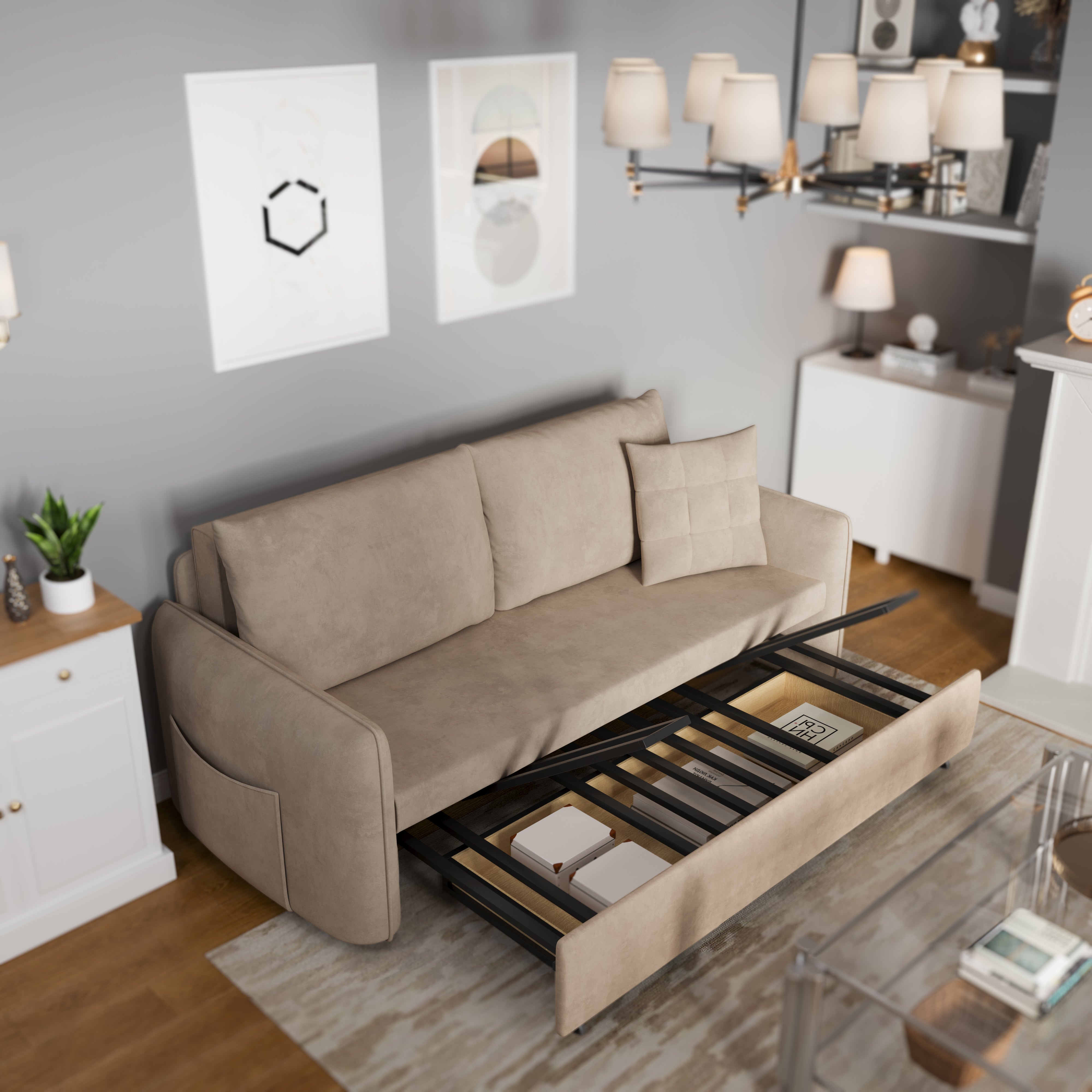 Cottonfy Upgrade Adjustable Multifunctional 3 Seater Sofa Bed with Storage Space