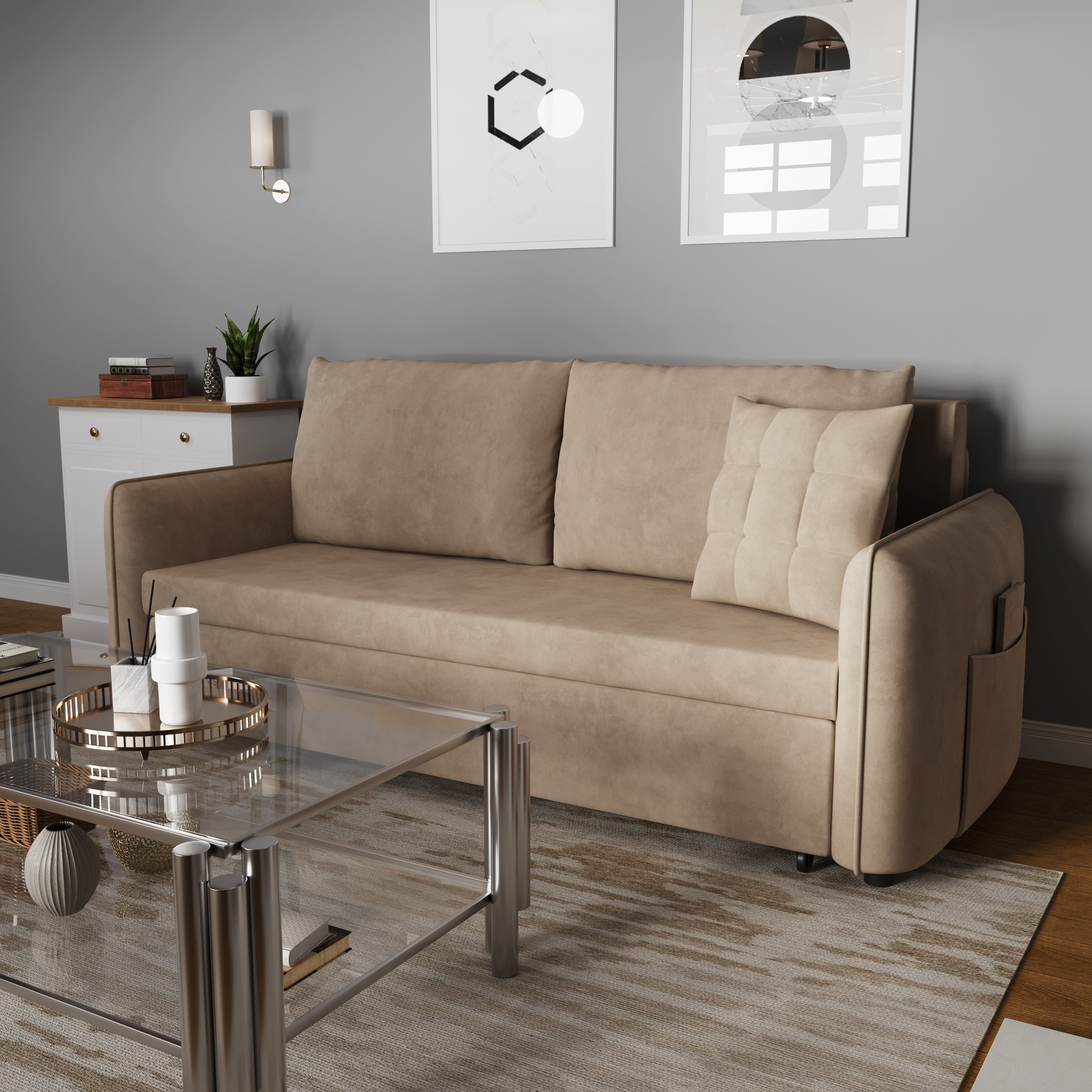 Cottonfy Upgrade Adjustable Multifunctional 3 Seater Sofa Bed with Storage Space