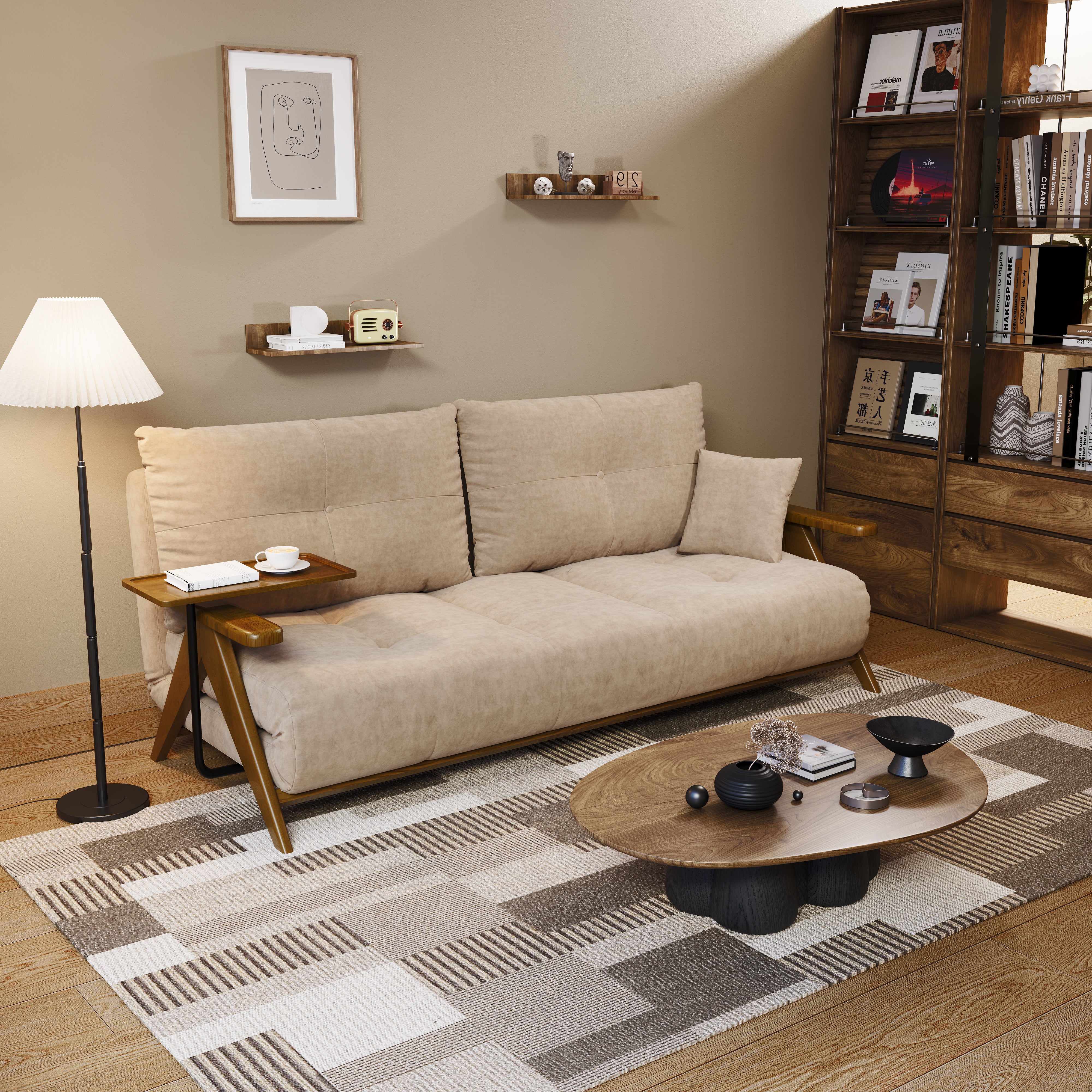 Foldable Matte Fabric Solid Wood 3 Mode Sofa Bed