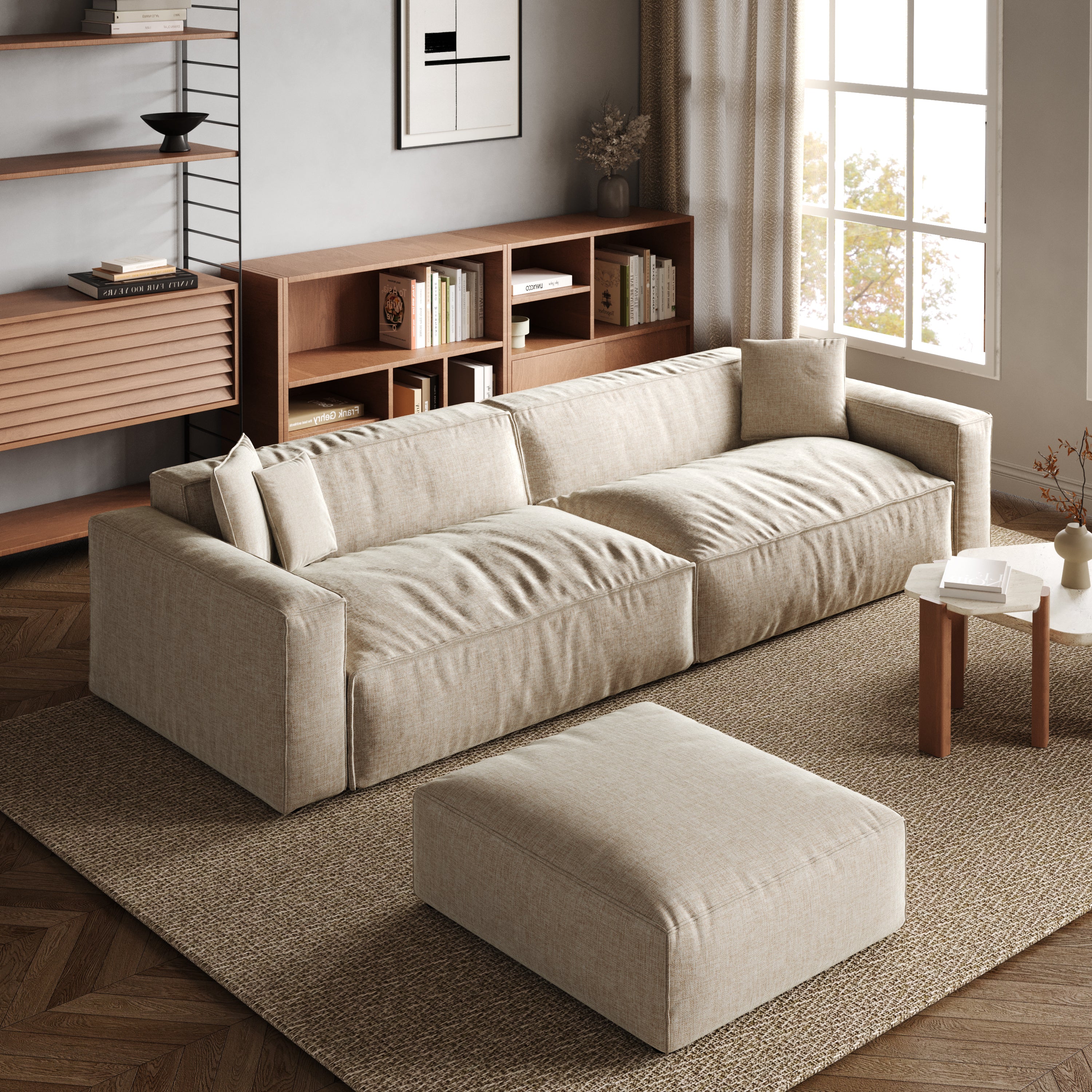 Elegant Linen Tofu Block Fabric Down Sofa