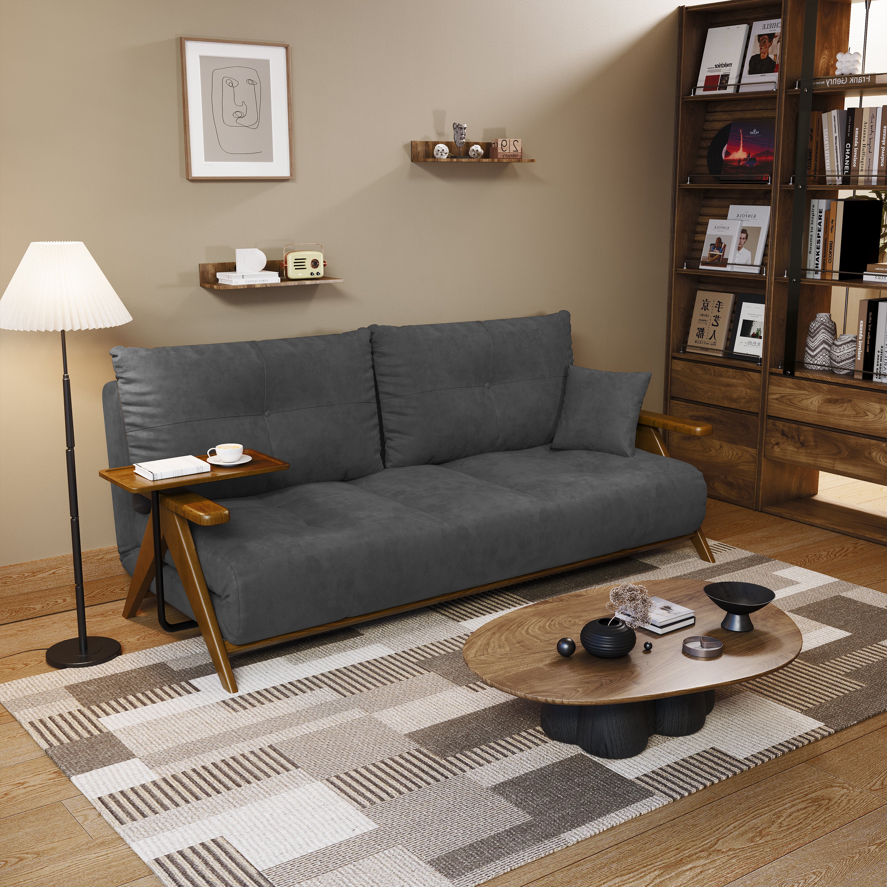 Foldable Matte Fabric Solid Wood 3 Mode Sofa Bed