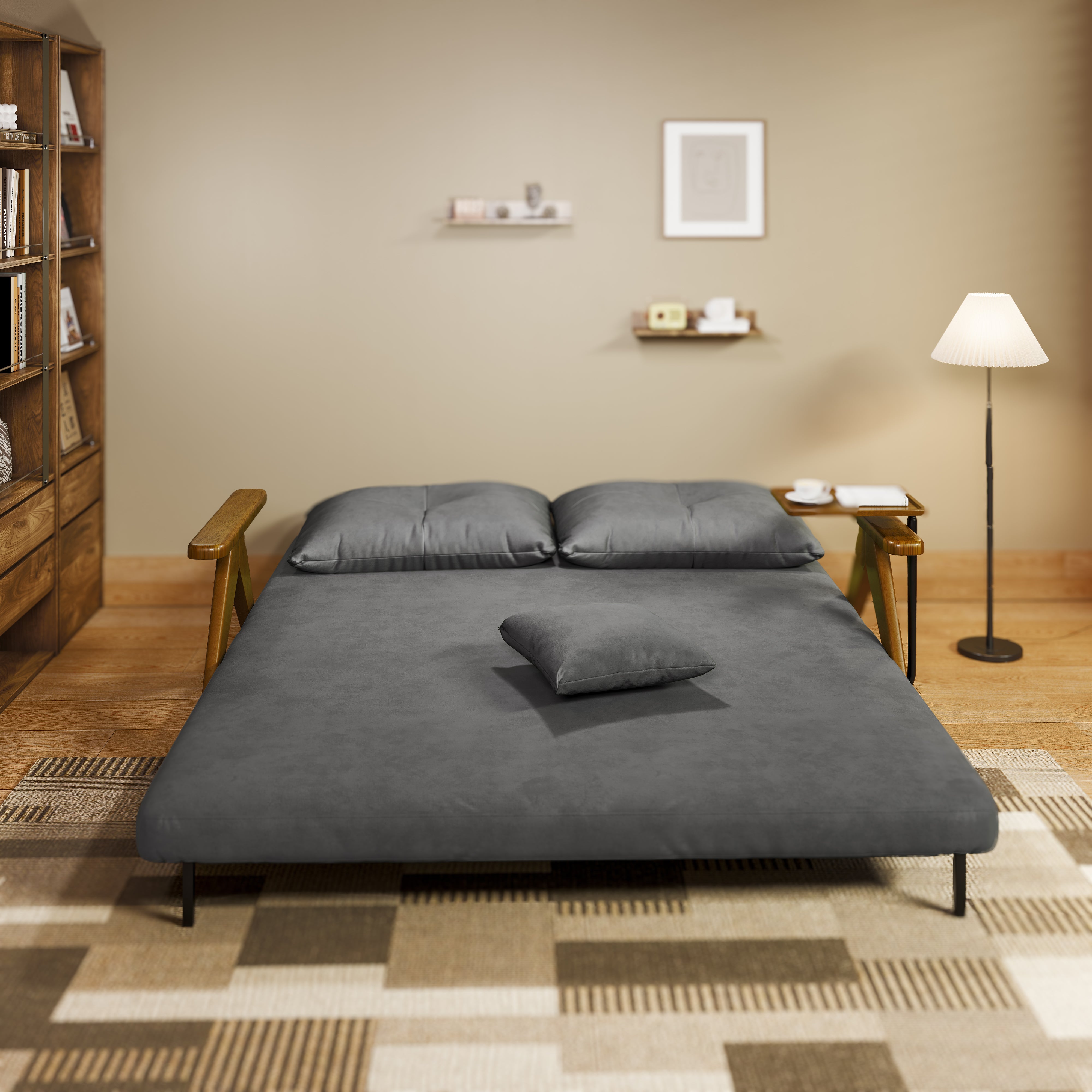 Foldable Matte Fabric Solid Wood 3 Mode Sofa Bed