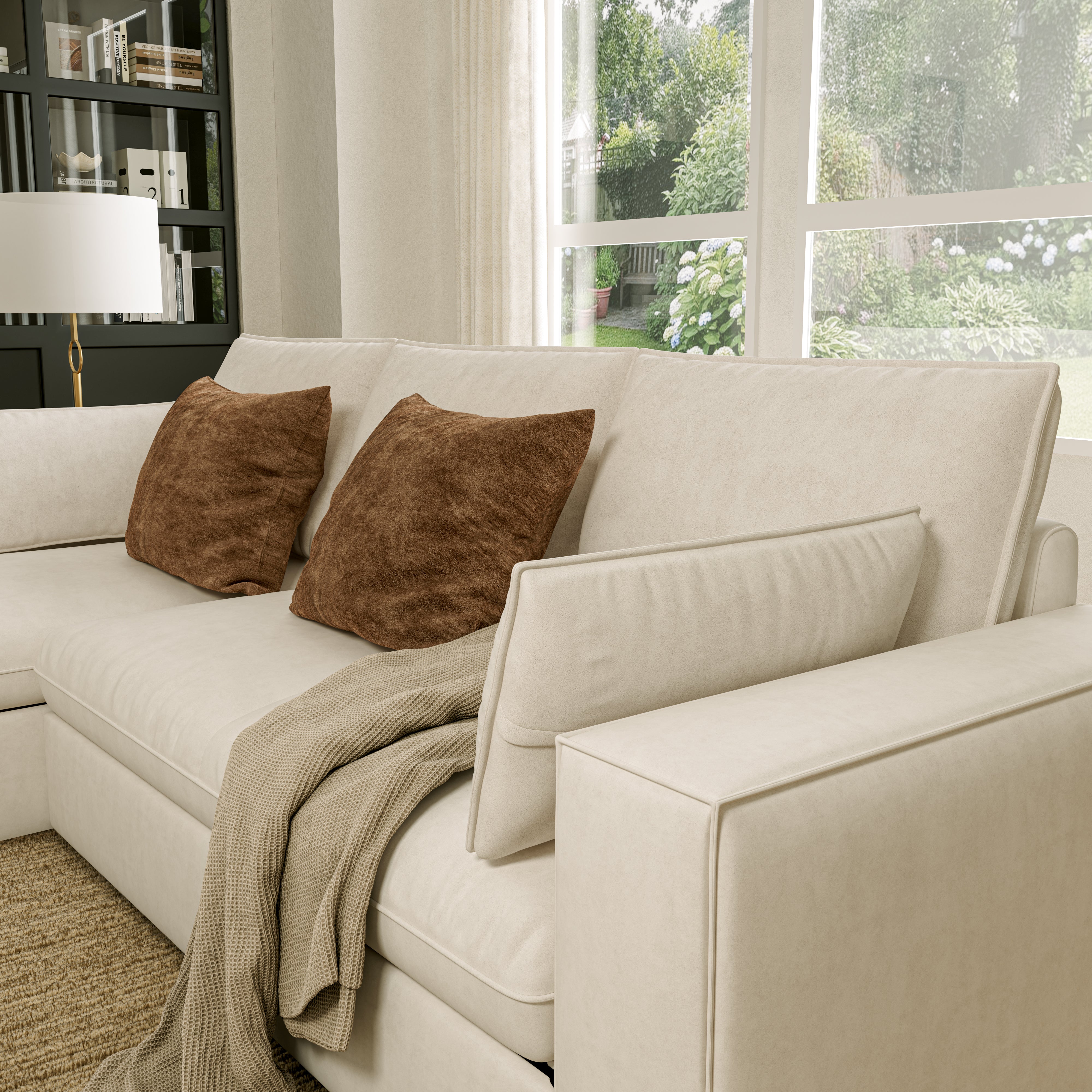 Cottonfy Creamy Tofu Block Pull Out Sofa Bed with Storage Guest Sleeper