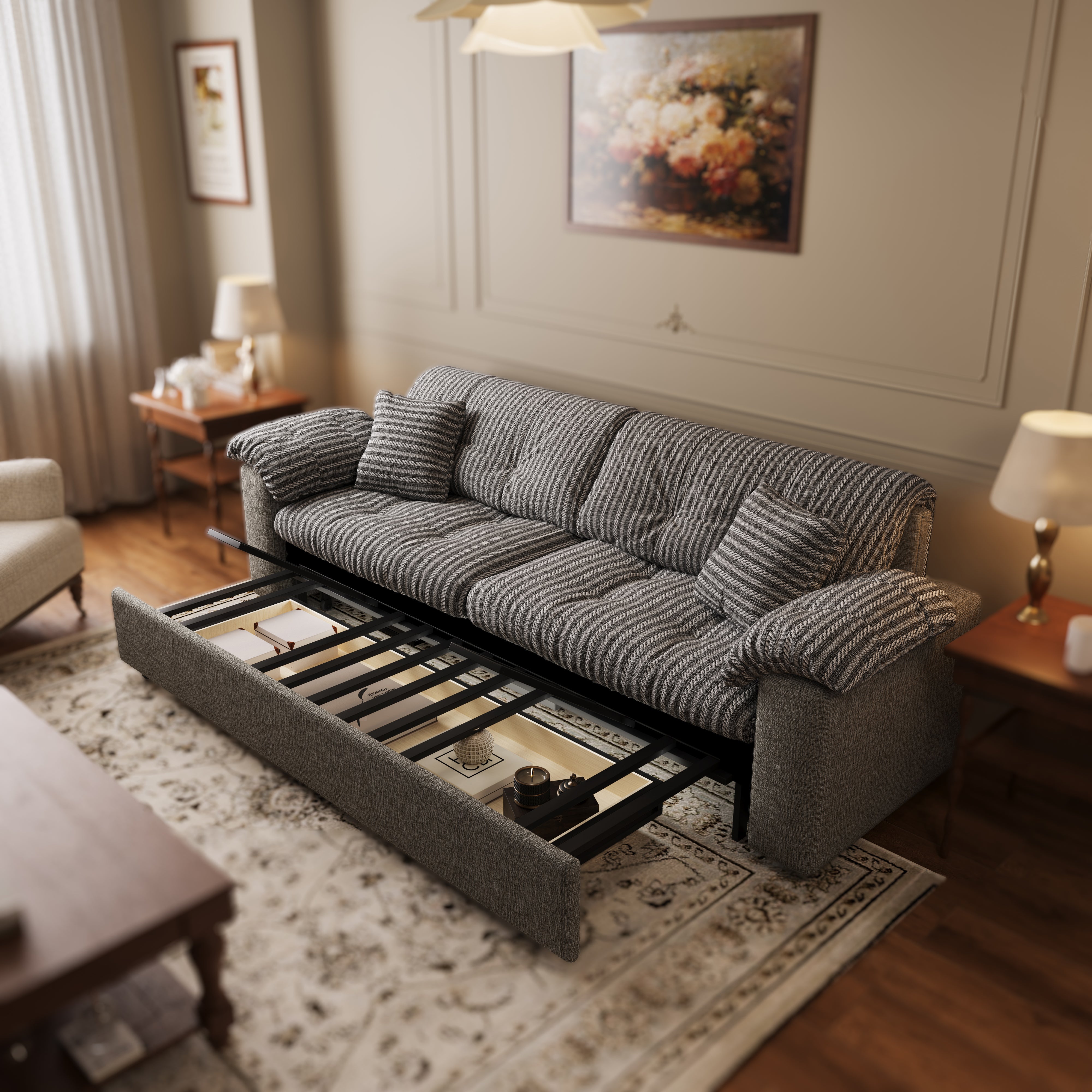 Multifunctional Sleeper Pull Out 2 Seater Sofa Bed with Storage Space