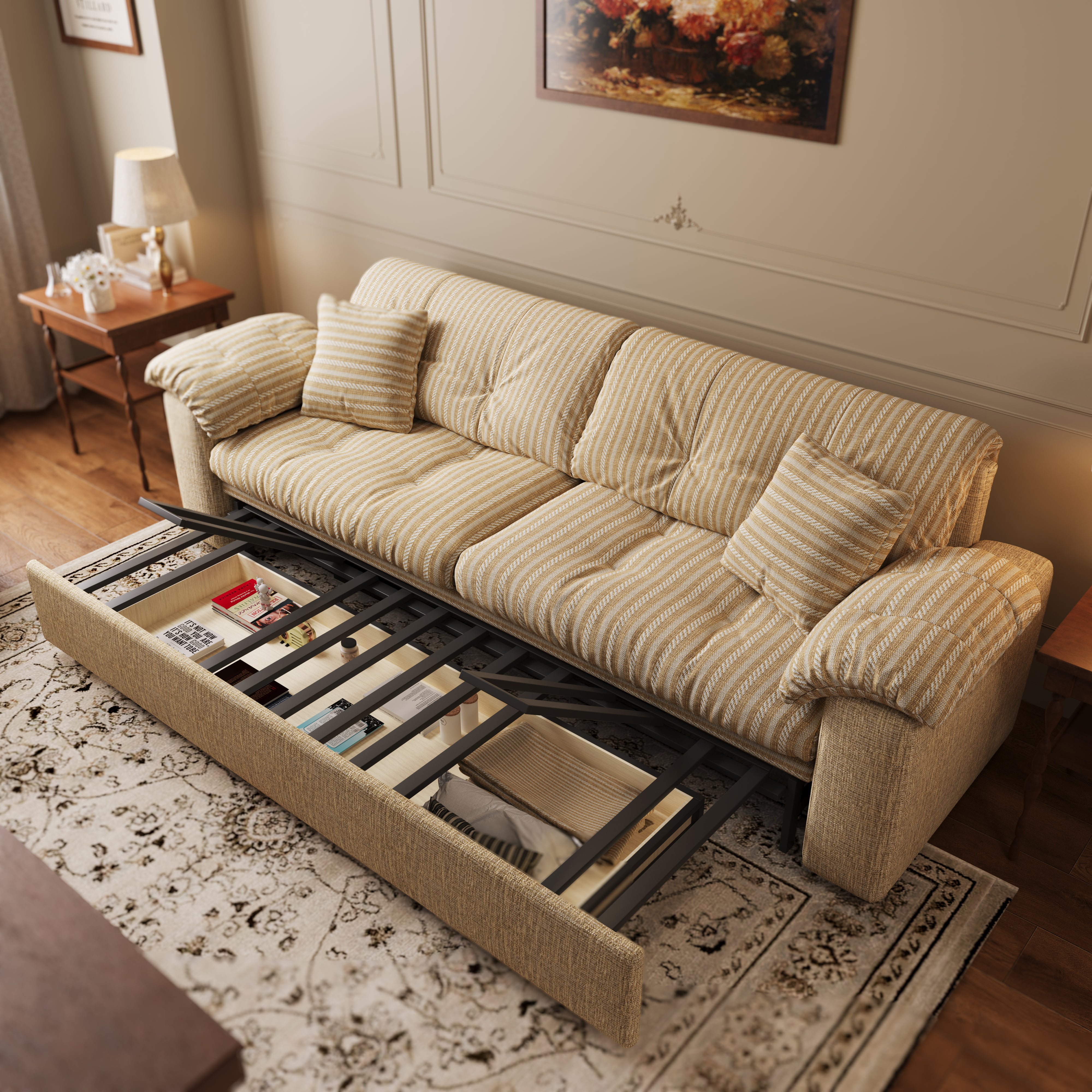 Multifunctional Sleeper Pull Out 2 Seater Sofa Bed with Storage Space