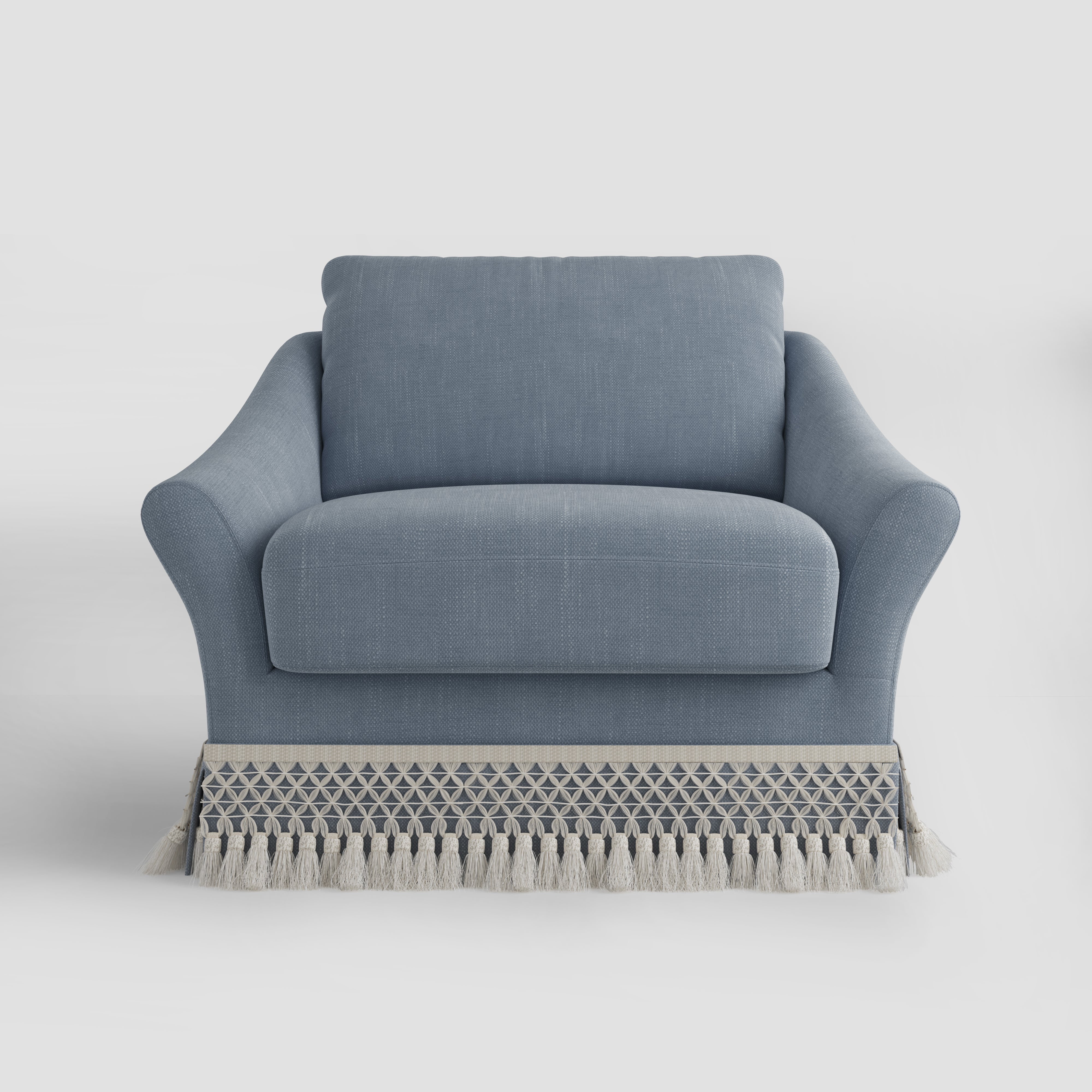 Curved Arm Sofa with Fringed Trim and Removable Cover