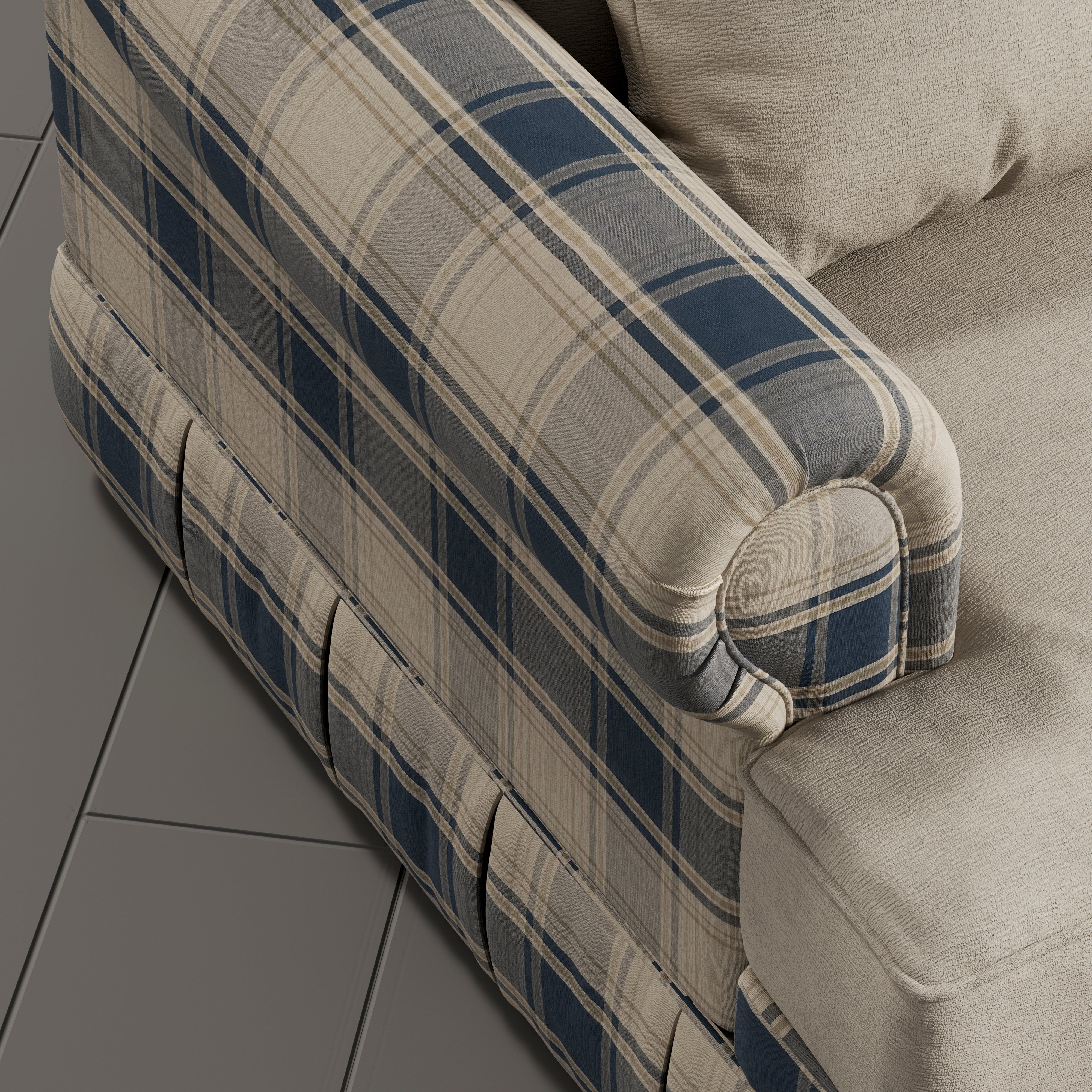 Cottonfy Heritage Plaid Skirted Sofa with Concealed Storage Drawers