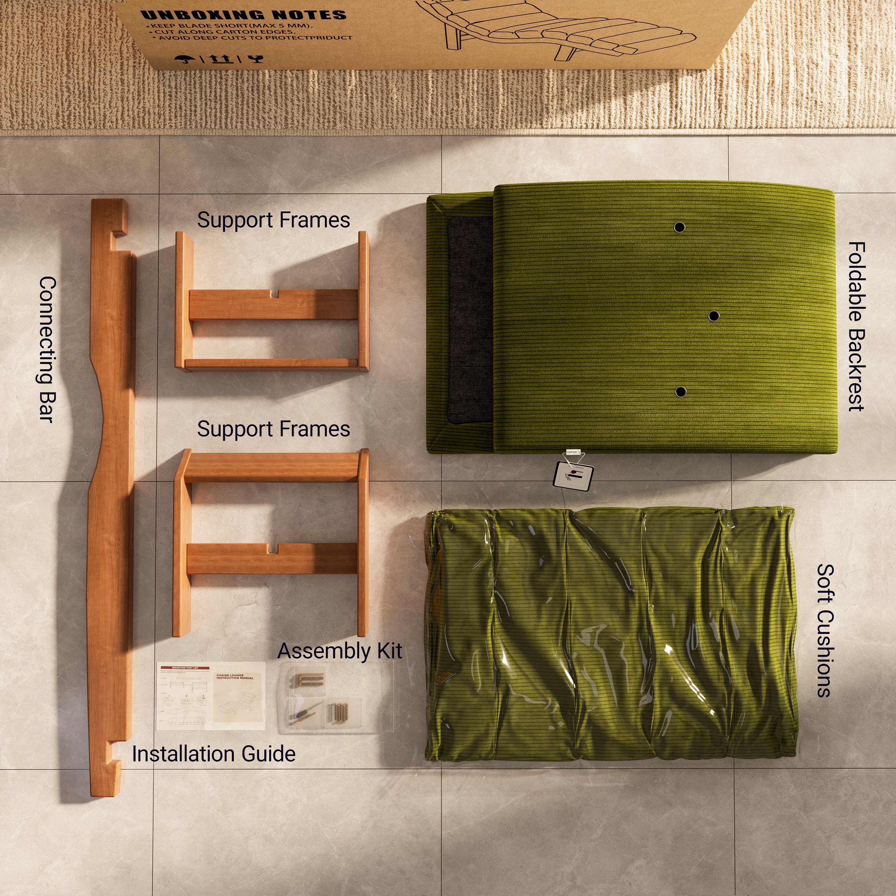 Modern Ergonomic Corduroy Chaise Lounge with Natural Wooden Frame