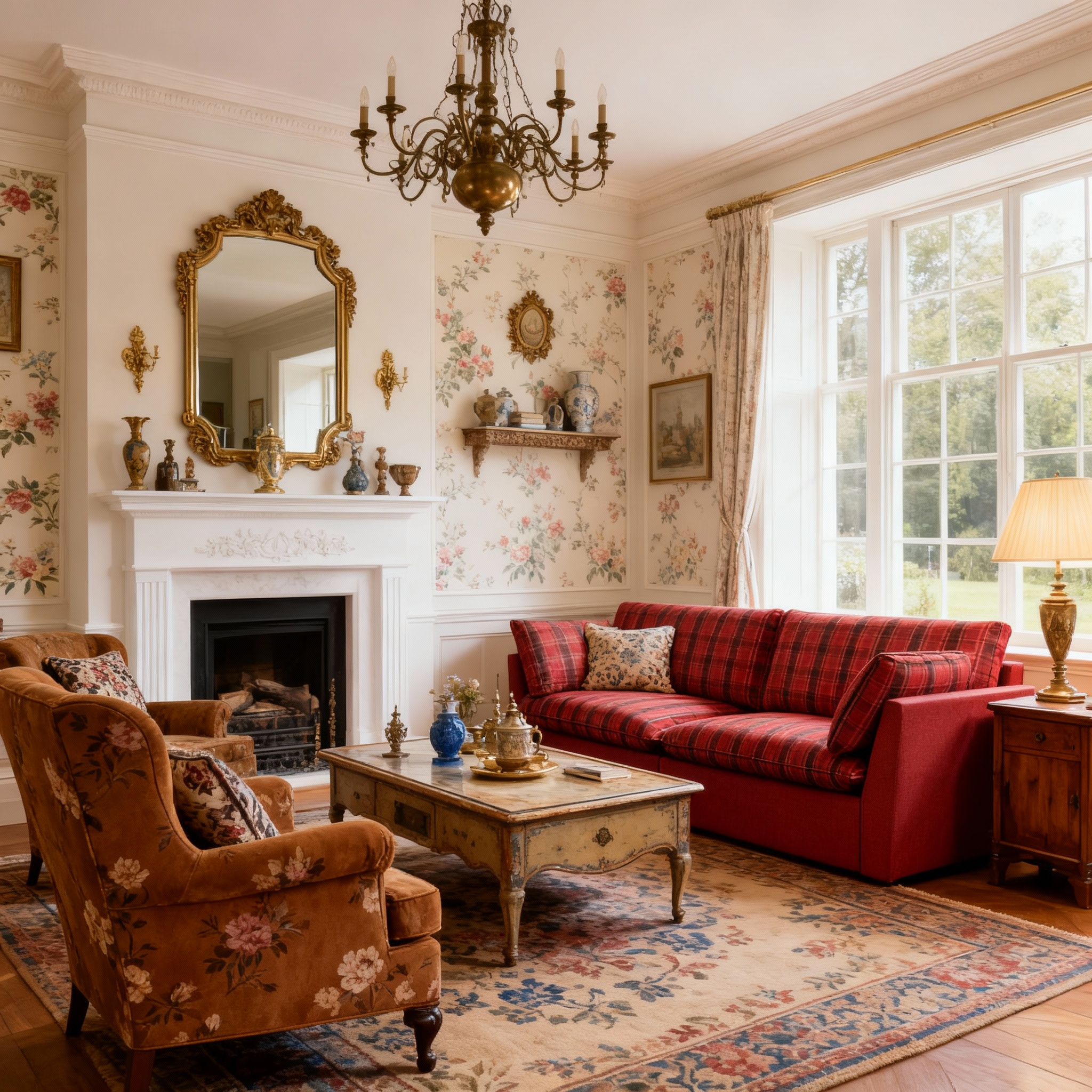 British Retro Check & Striped Sofa with Removable Covers