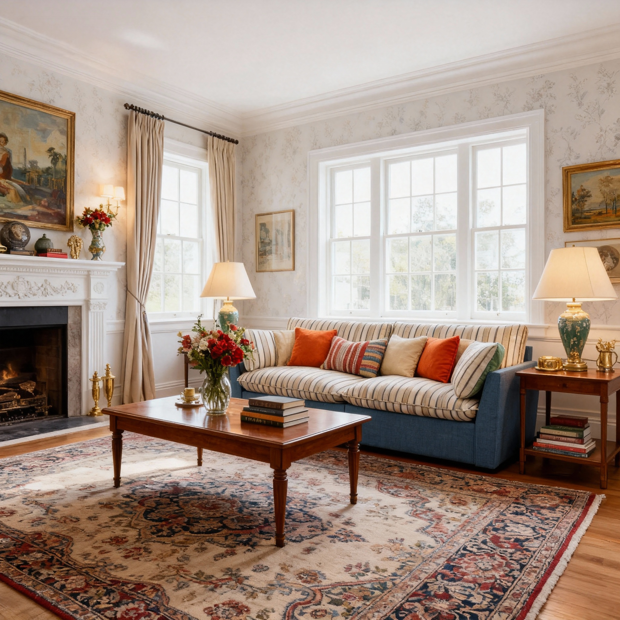 British Retro Check & Striped Sofa with Removable Covers