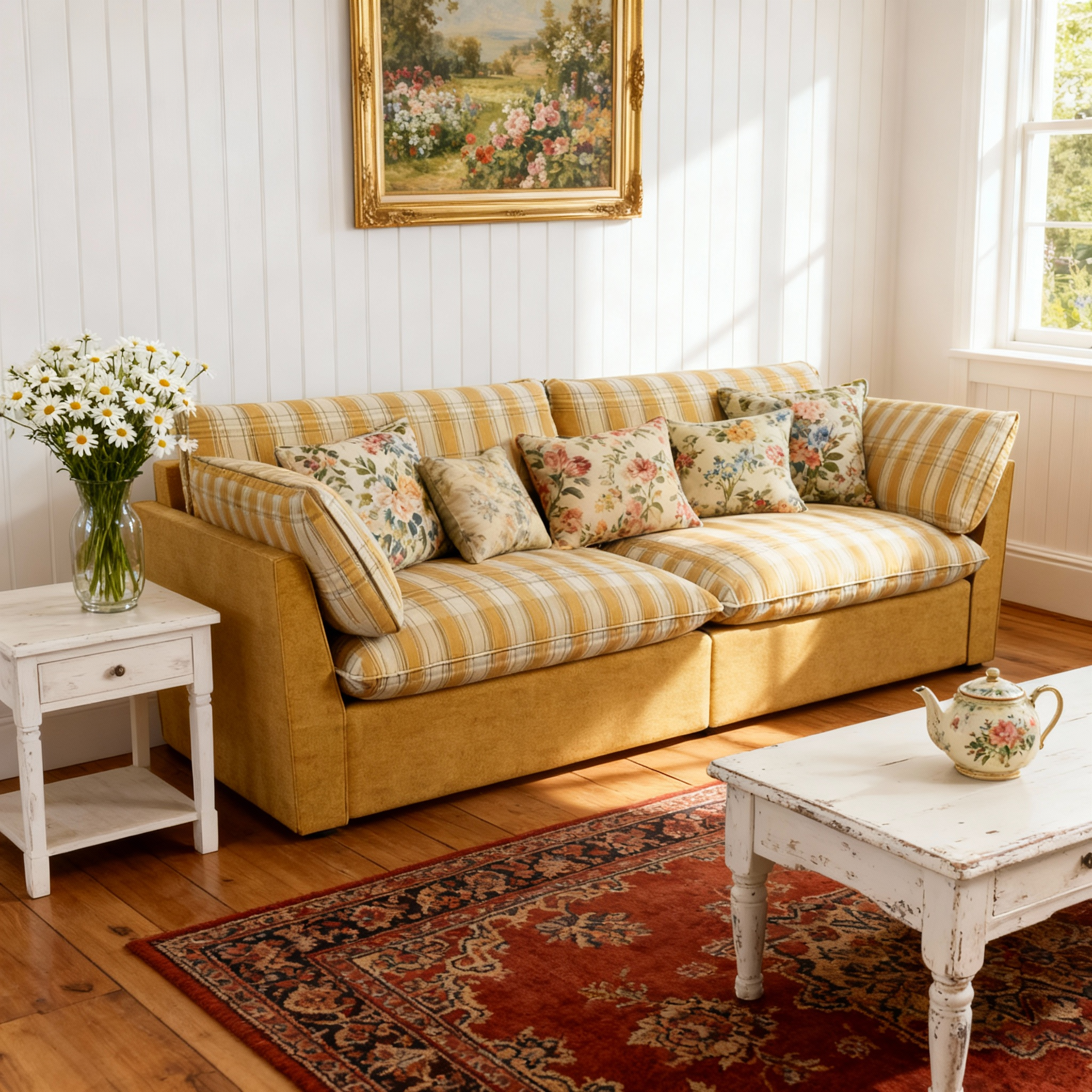 British Retro Check & Striped Sofa with Removable Covers