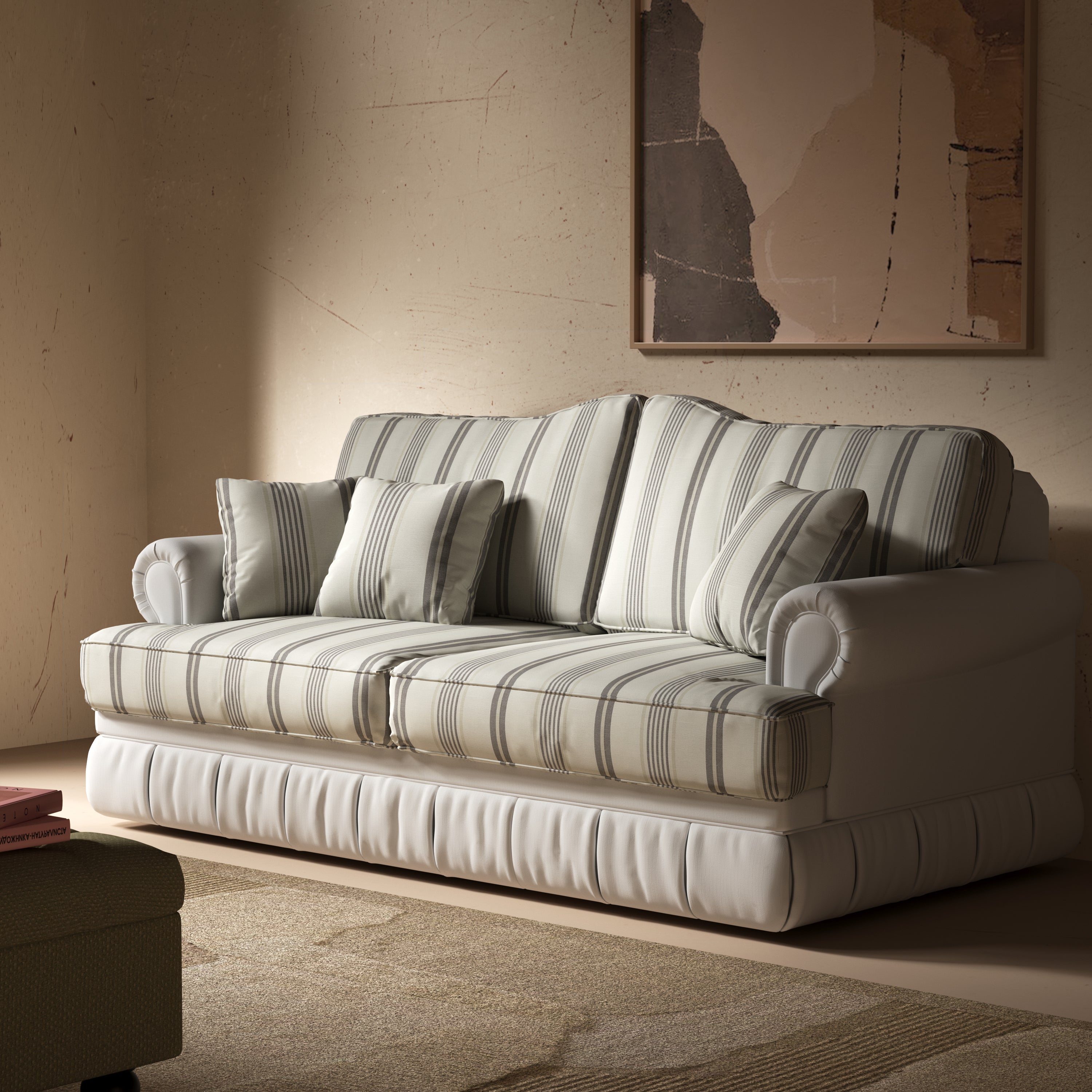 Cottonfy Heritage Plaid Skirted Sofa with Concealed Storage Drawers