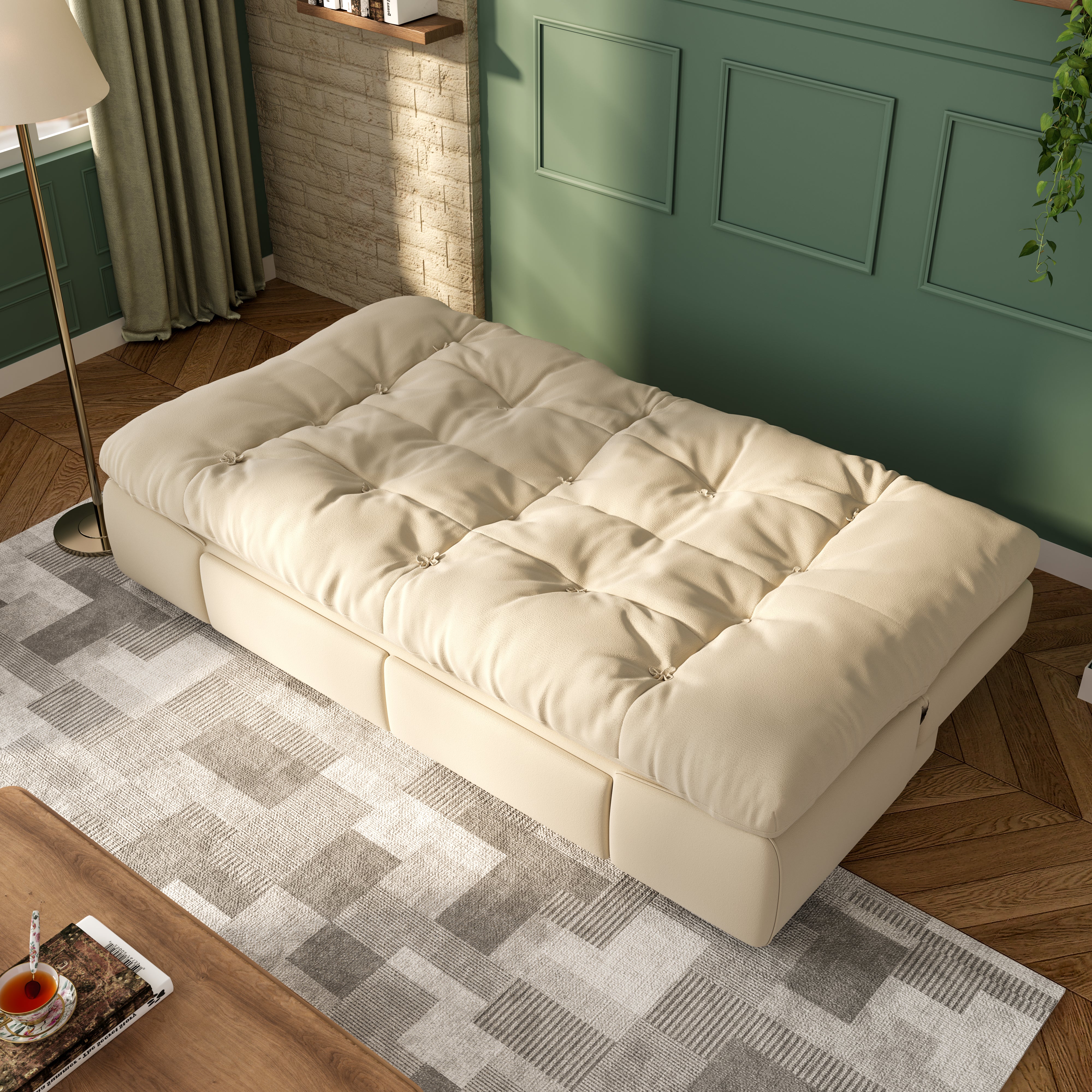 Upgrade Cream Cloud Double Folding Sofa Bed with Storage