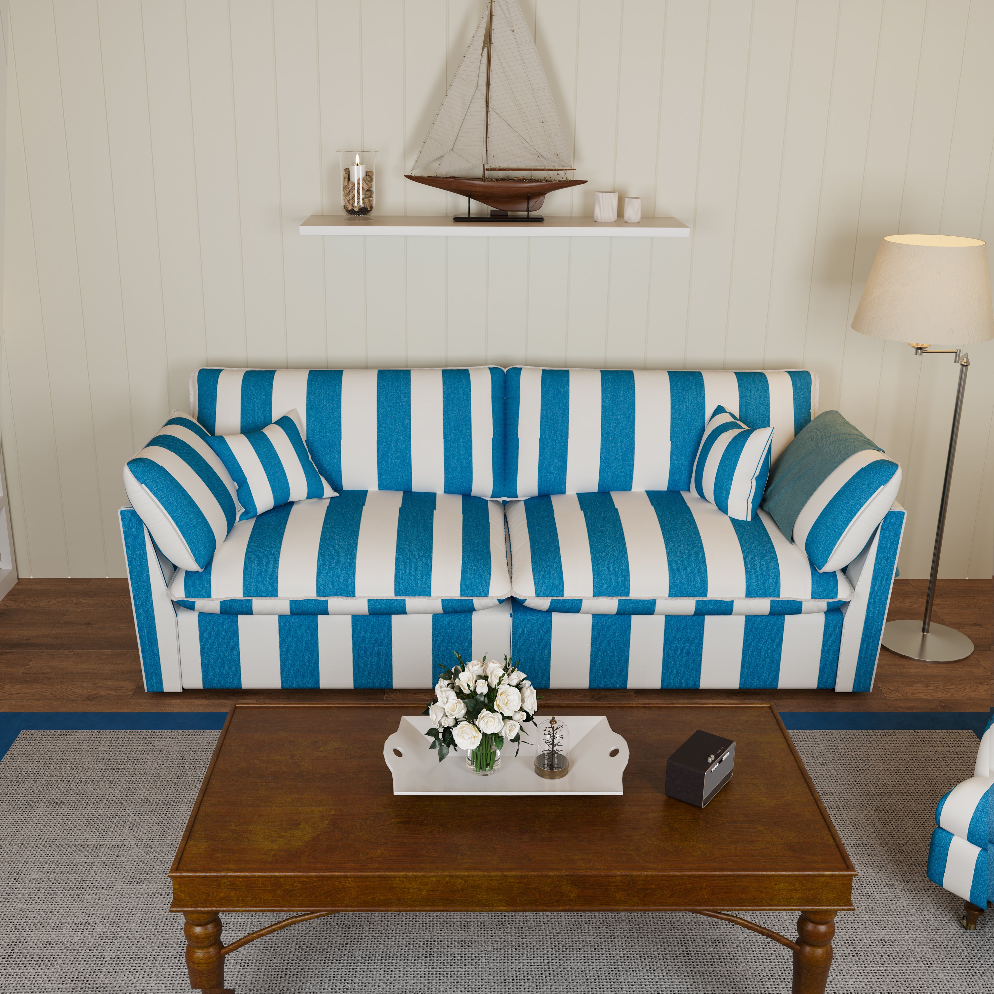 Cottonfy Retro Striped Fabric Handmade Sofa