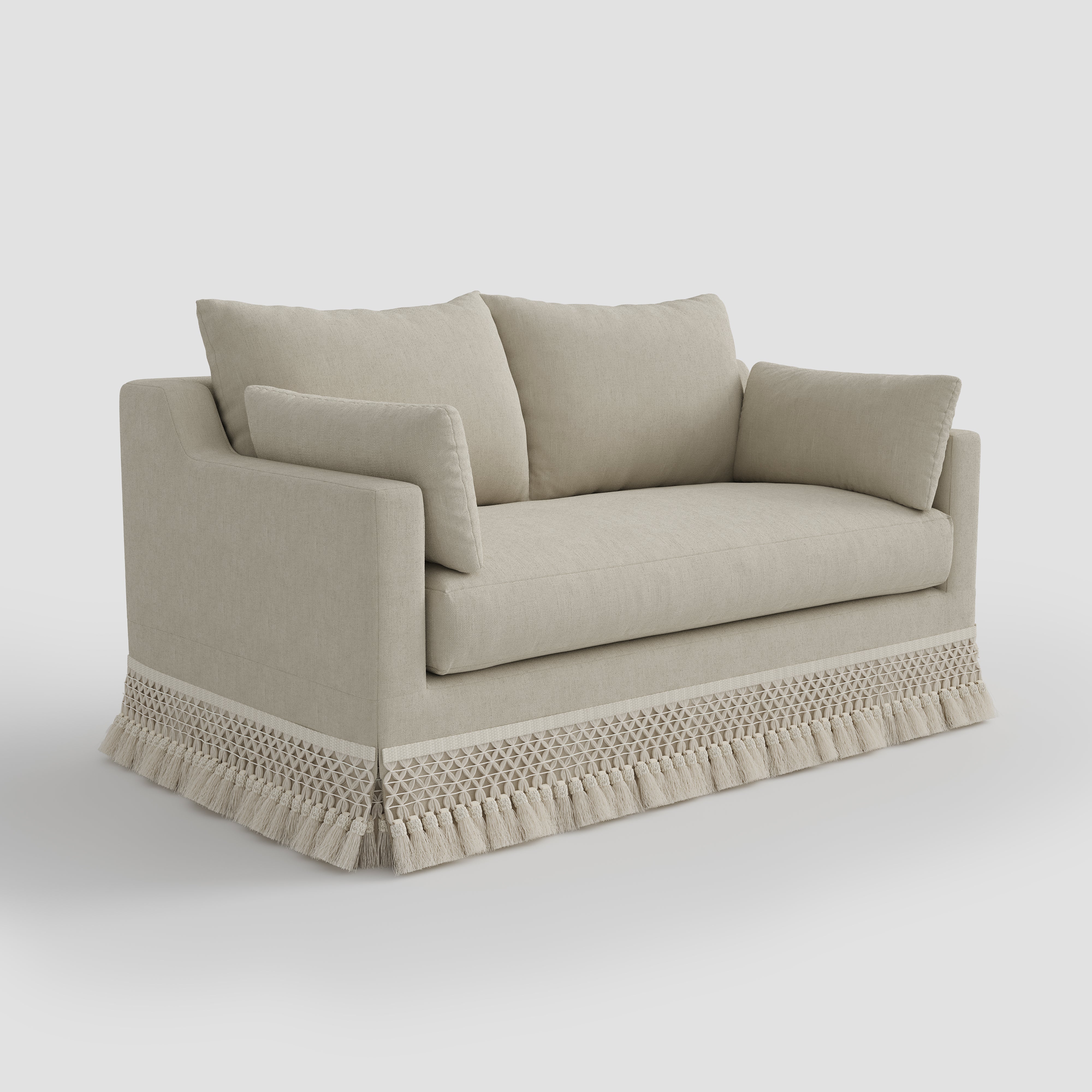 Cottonfy Cotton-Linen Washable Fringe 2 Seater Sofa