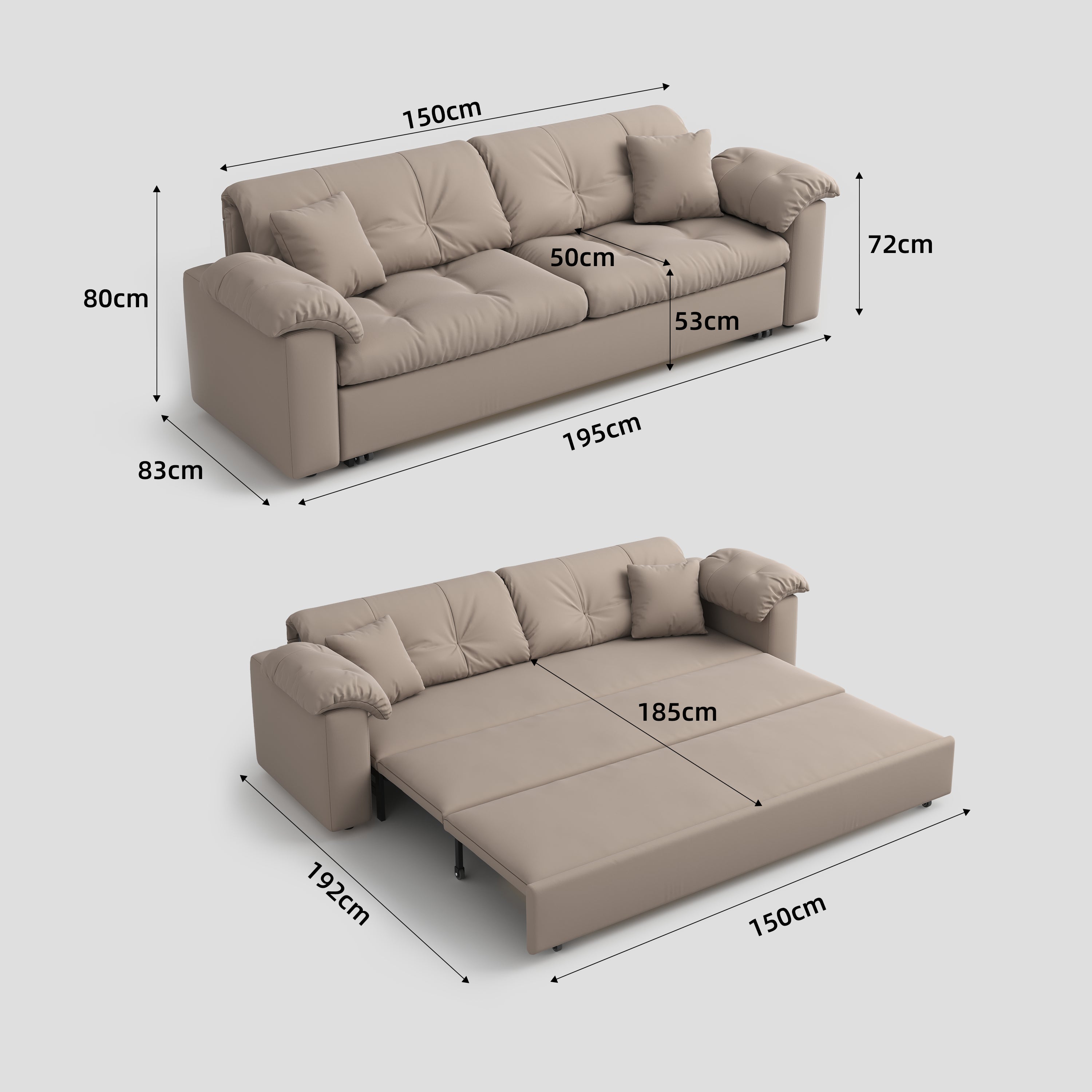 Multifunctional Sleeper Pull Out 2 Seater Sofa Bed with Storage Space