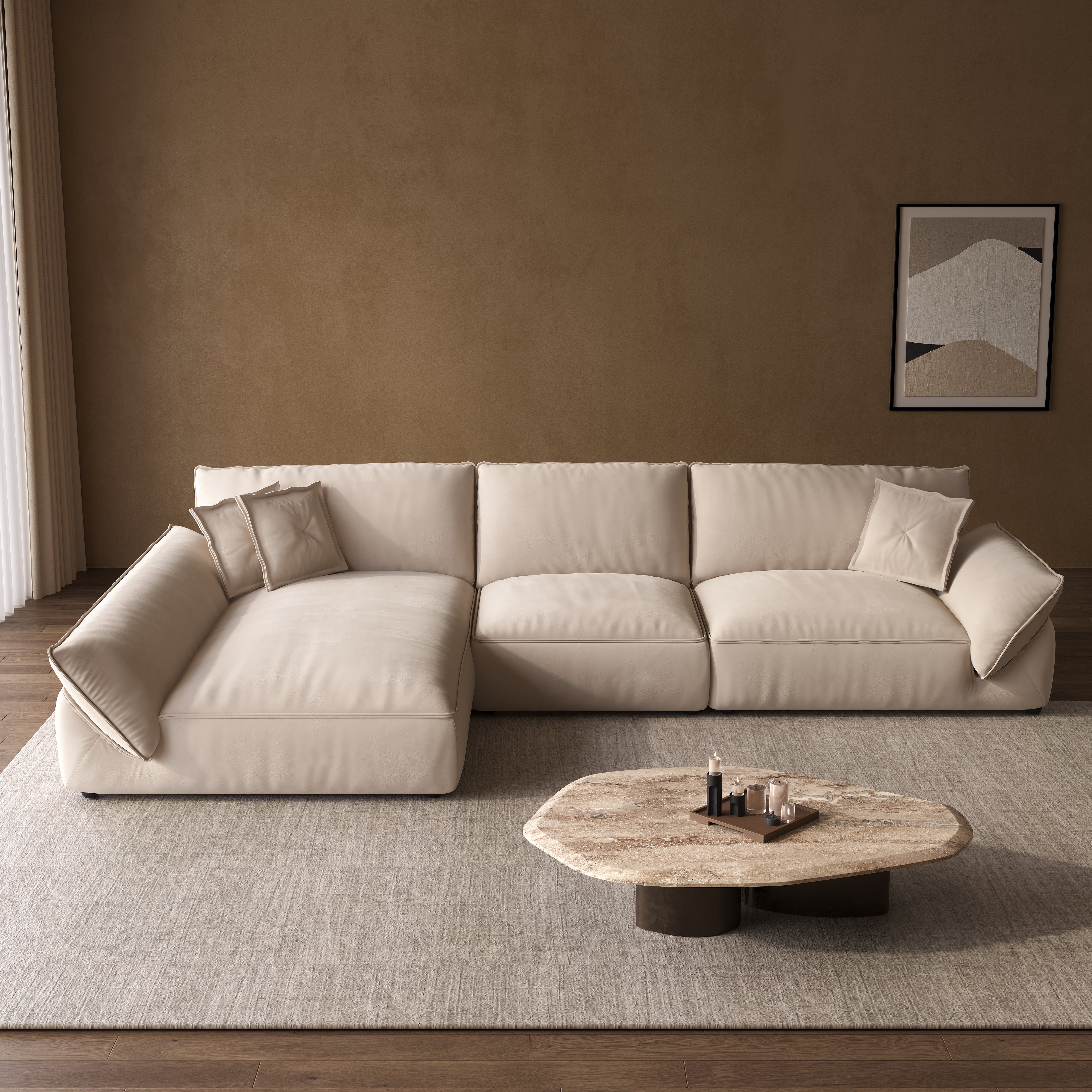 Cat-Scratch Resistant Fabric Elephant Ears Style Corner Sofa