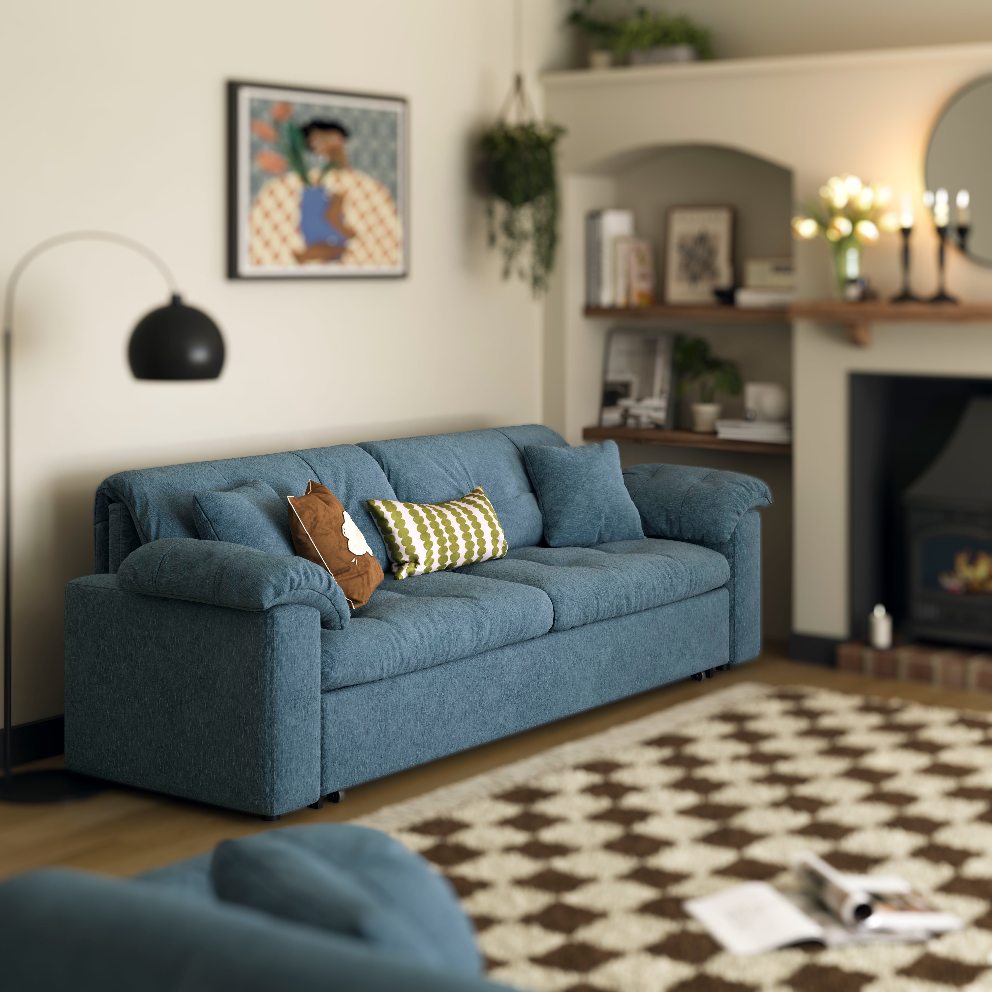 Multifunctional Sleeper Pull Out 2 Seater Sofa Bed with Storage Space