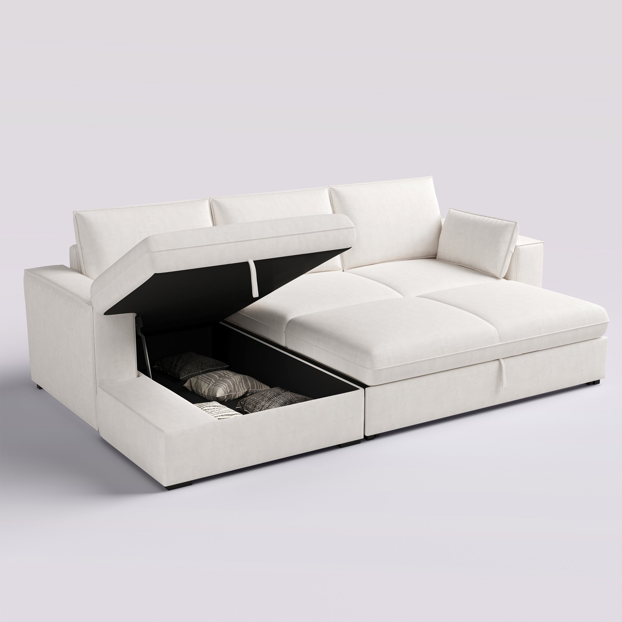 Cottonfy Creamy Tofu Block Pull Out Sofa Bed with Storage Guest Sleeper
