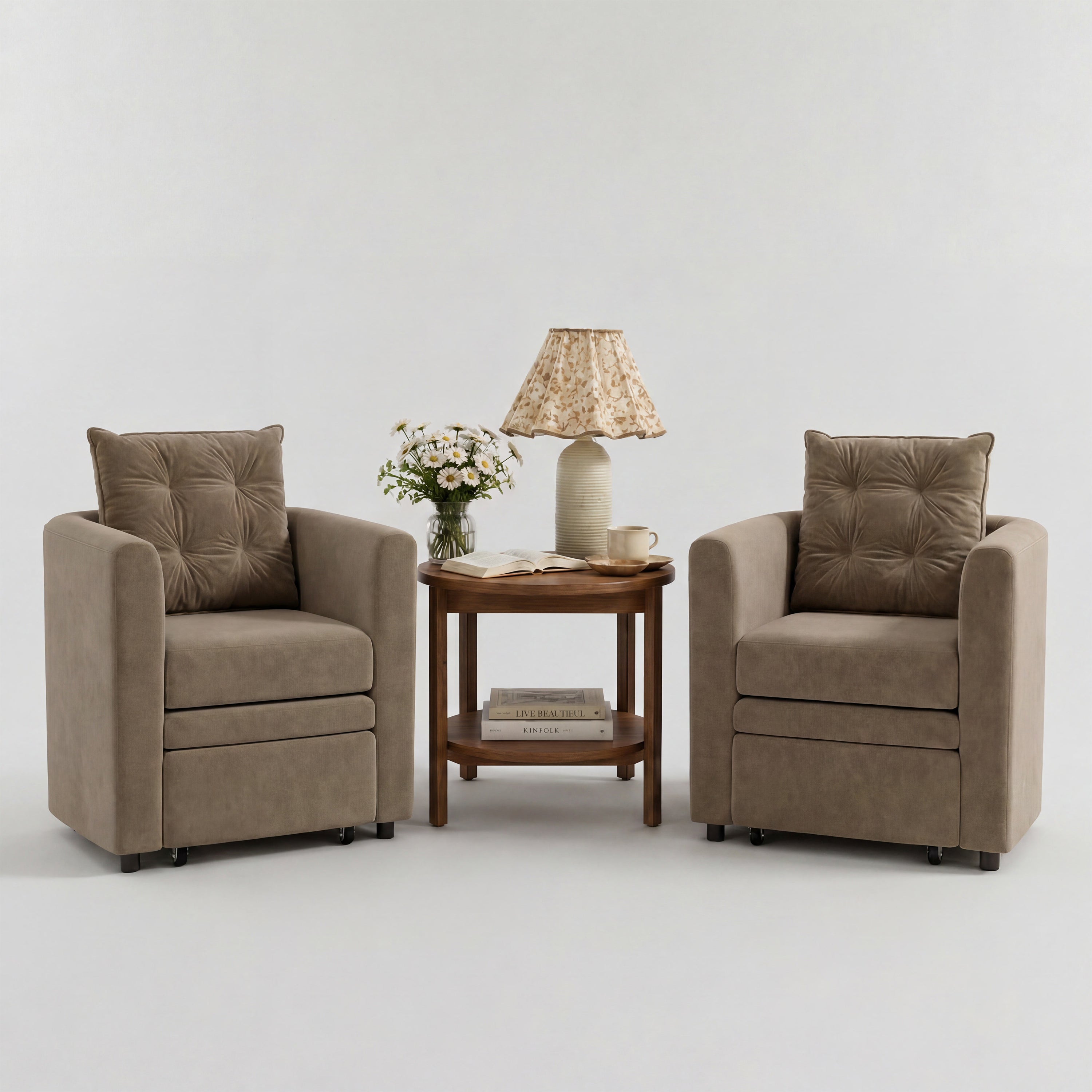 Green Velvet Armchair with Hidden Storage Footstool