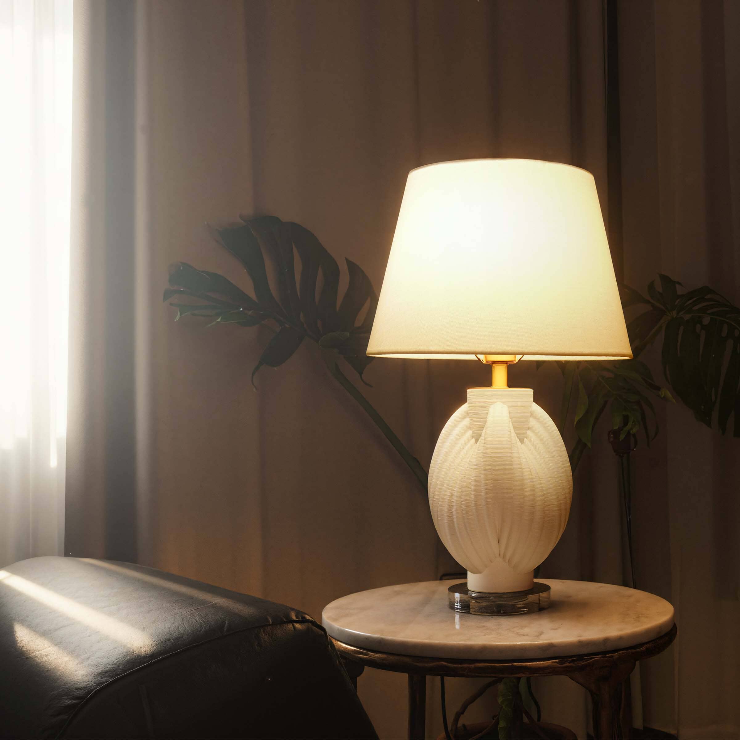 Lightsin 3D Pure White Pod Threaded Ceramic Table Lamp with Fabric Shade Lightsin UK