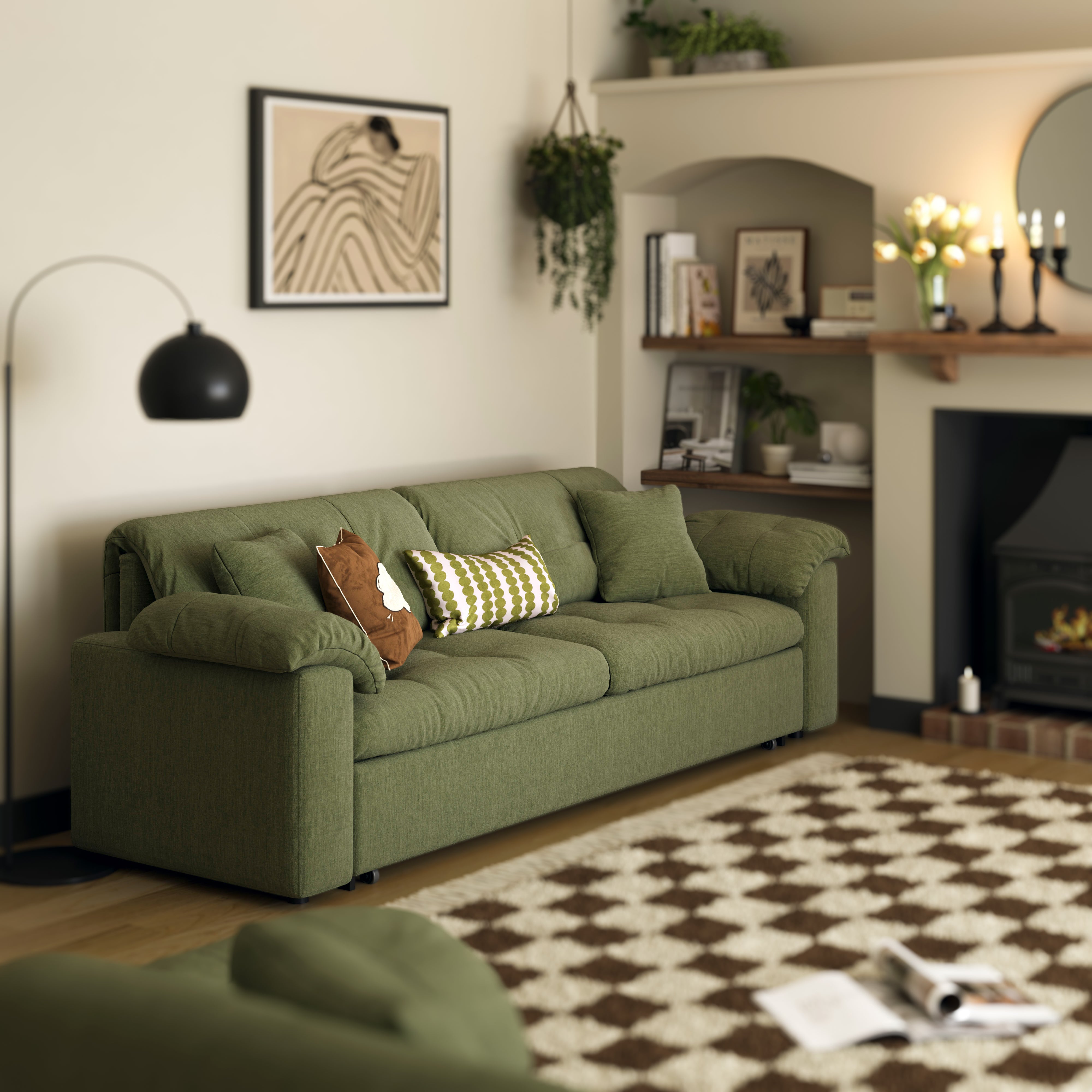 Multifunctional Sleeper Pull Out 2 Seater Sofa Bed with Storage Space