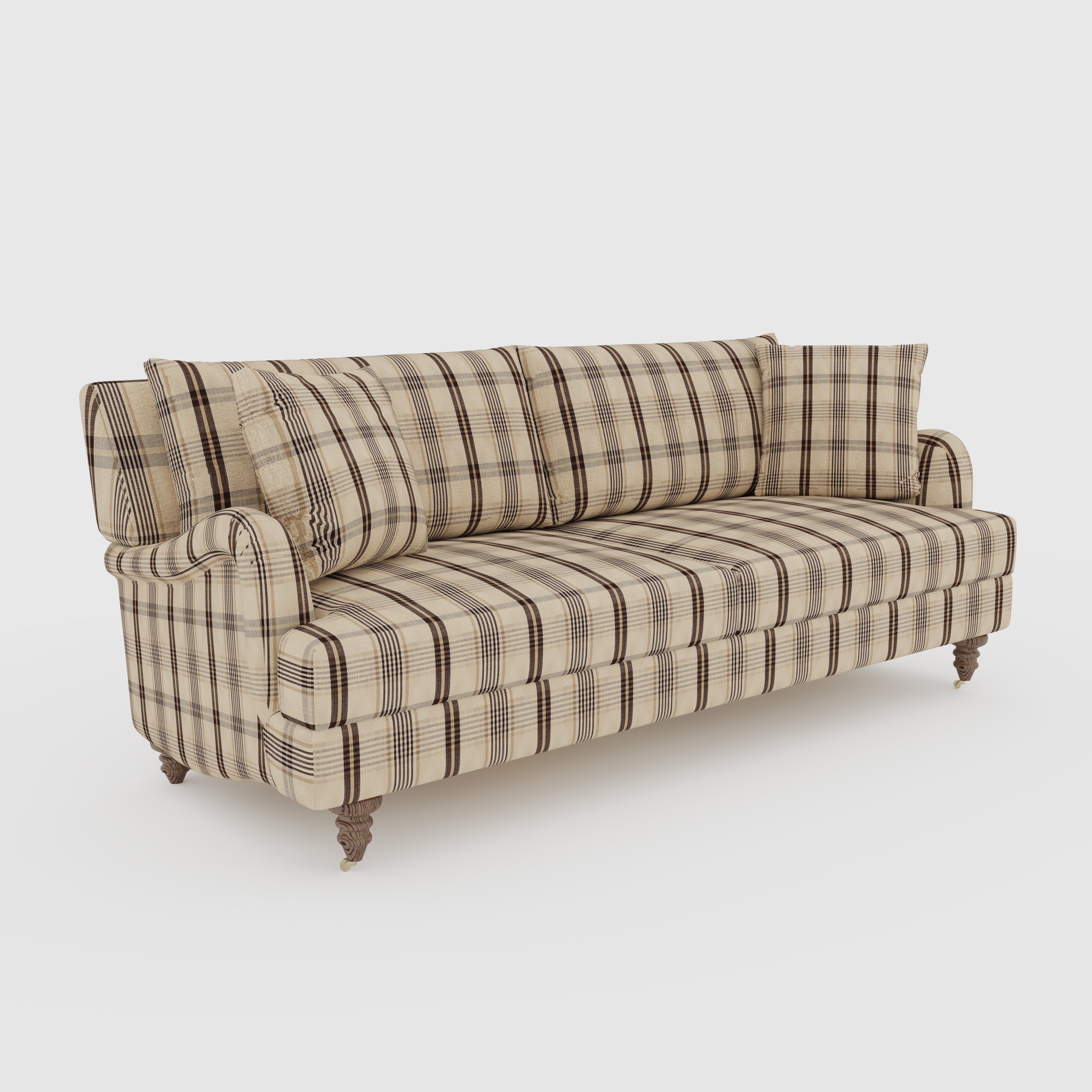 Cottonfy Vintage Check Country Sofa with Tufted Ottoman