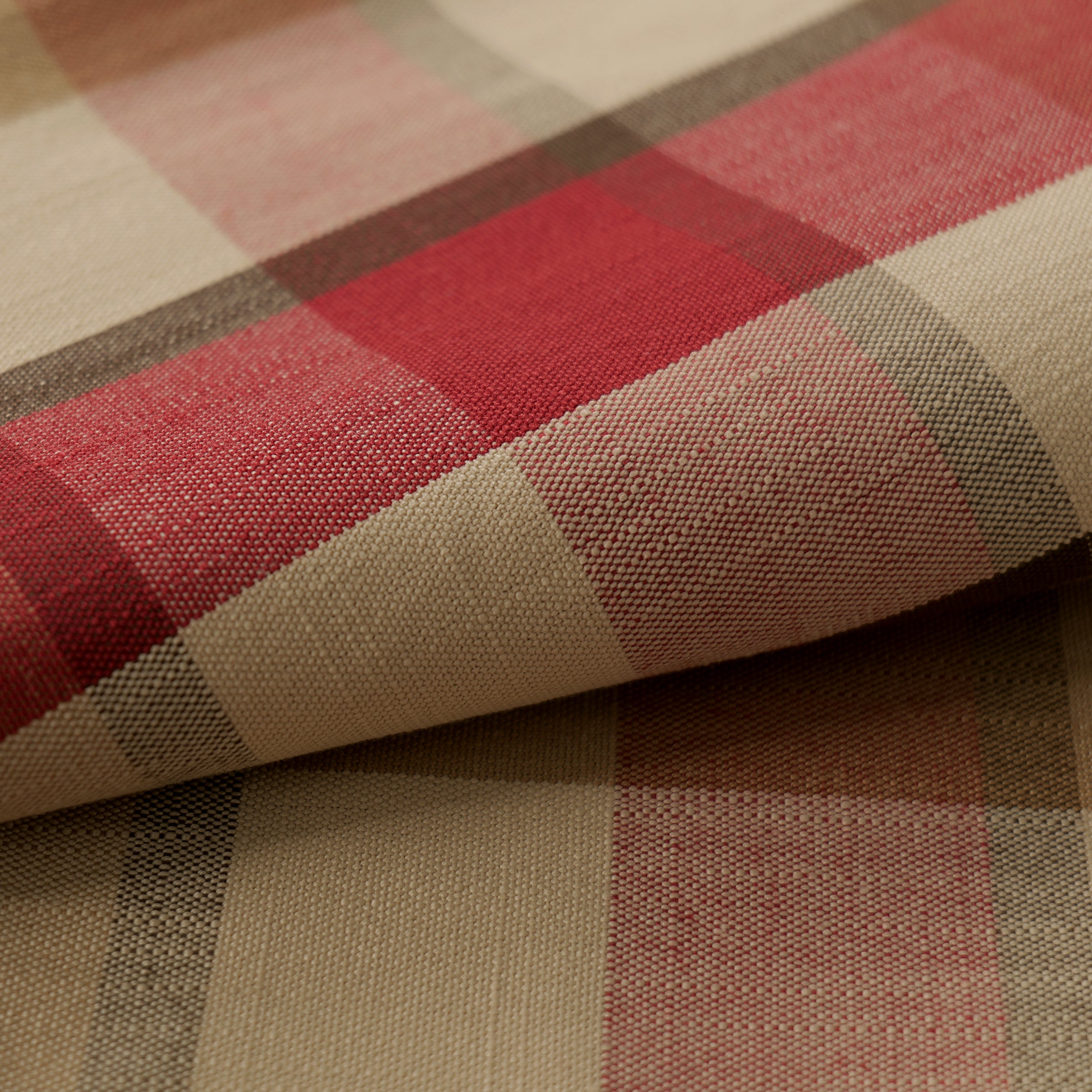 Mid-weight Windowpane Check Fabric Cotton, Deep Claret Red, PJ0848