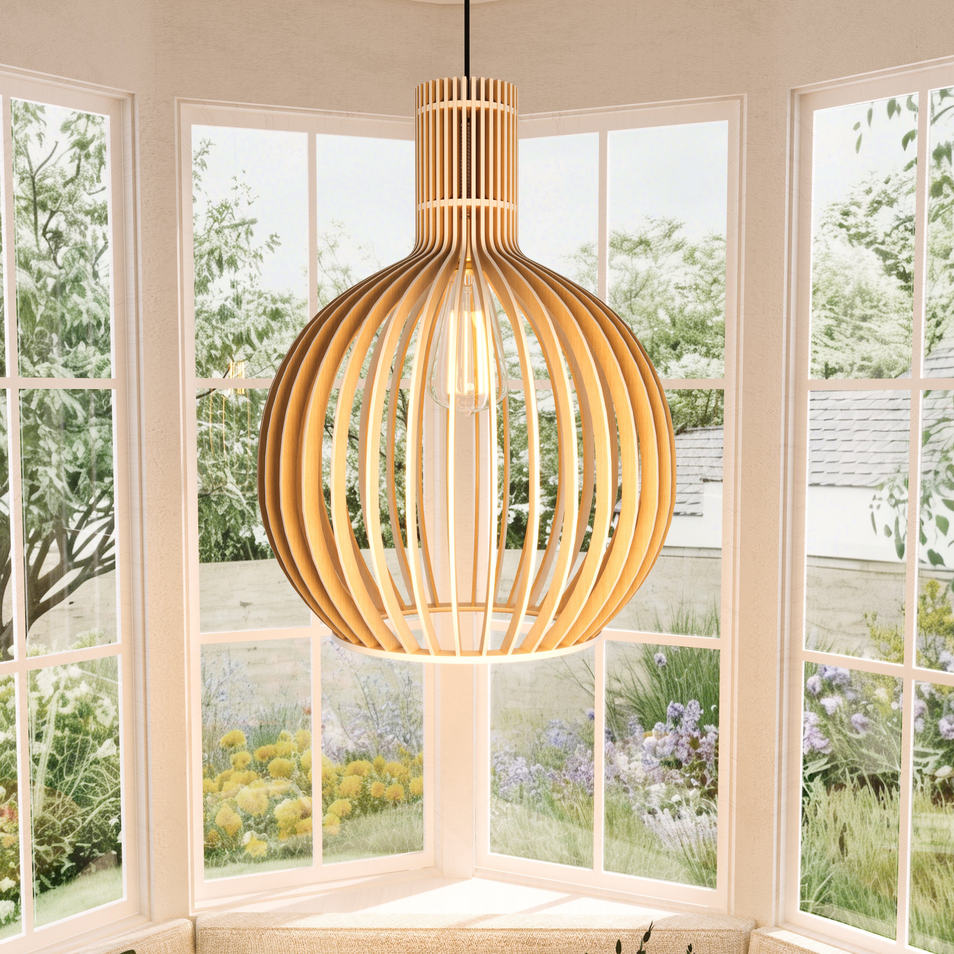 Lightsin Shadome-Scandinavian LED Wooden Birdcage Pendant Light Lightsin UK White S-1 item