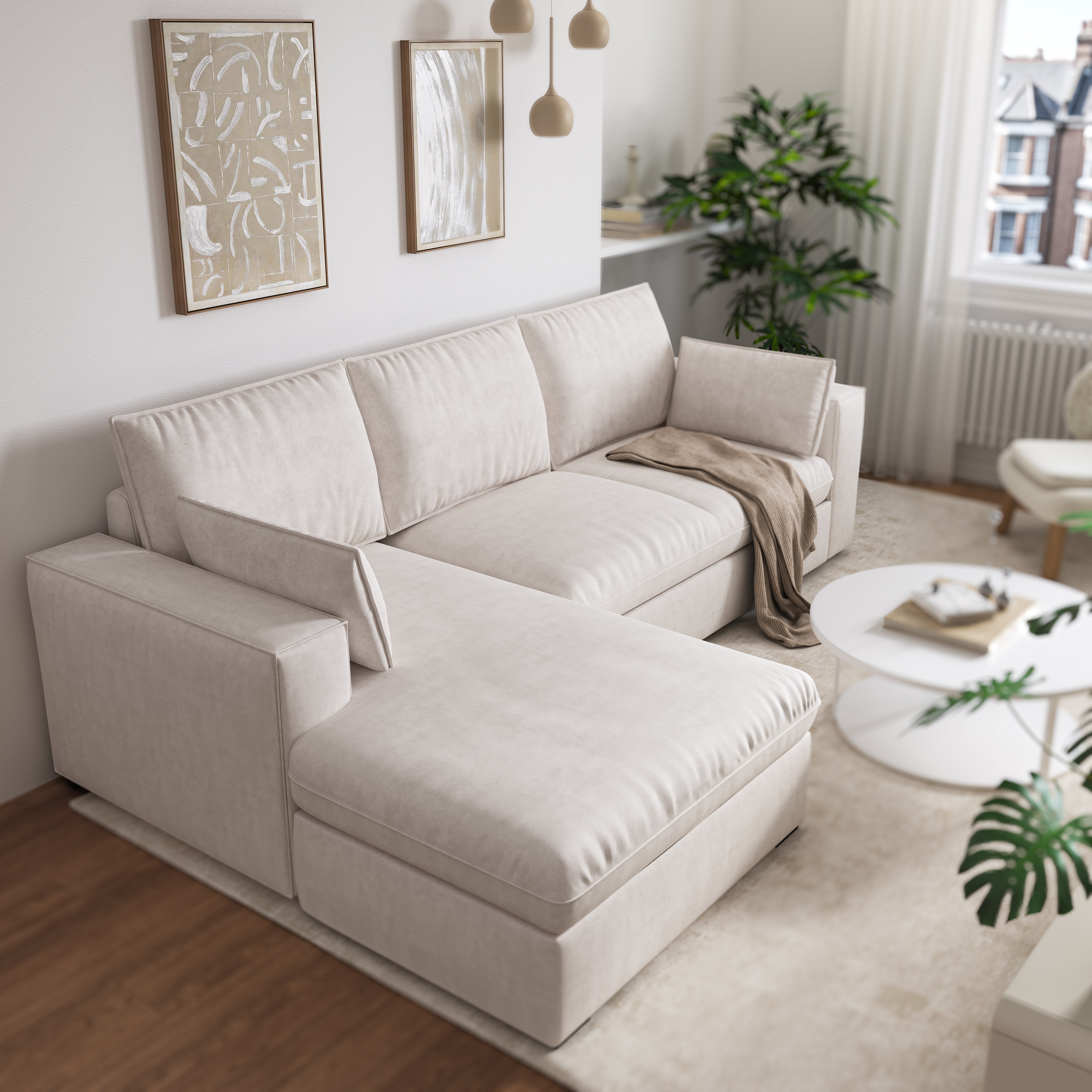 Cottonfy Creamy Tofu Block Pull Out Sofa Bed with Storage Guest Sleeper