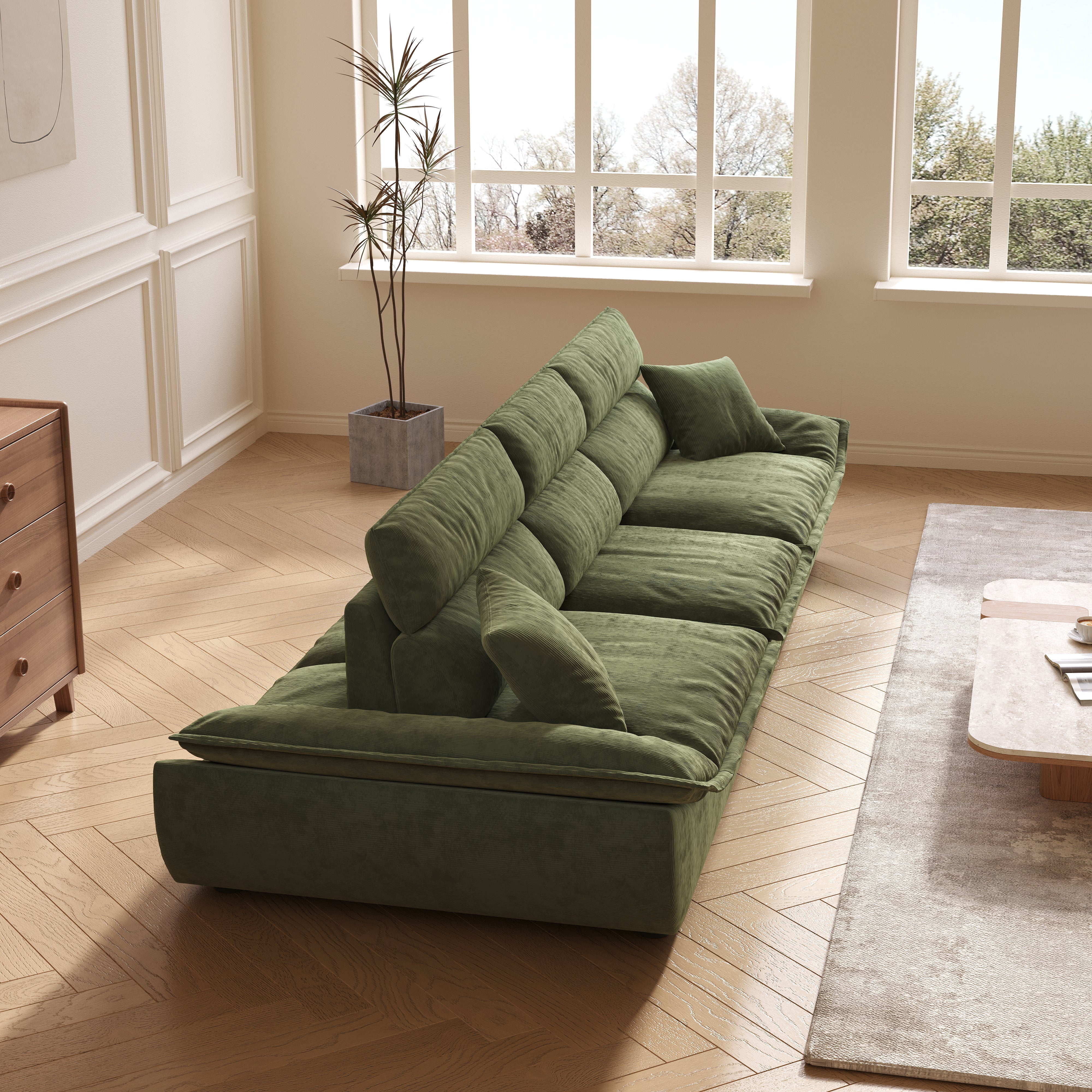 Cottonfy Adjustable Backrest Sailboat Corduroy Sofa Green