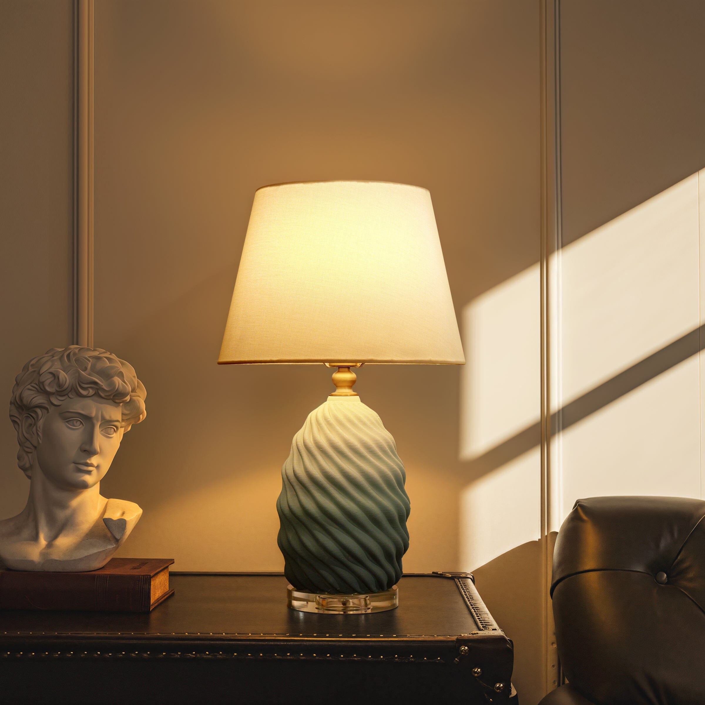 Lightsin 3D Green White Gradient Threaded Ceramic Table Lamp with Fabric Shade Lightsin UK