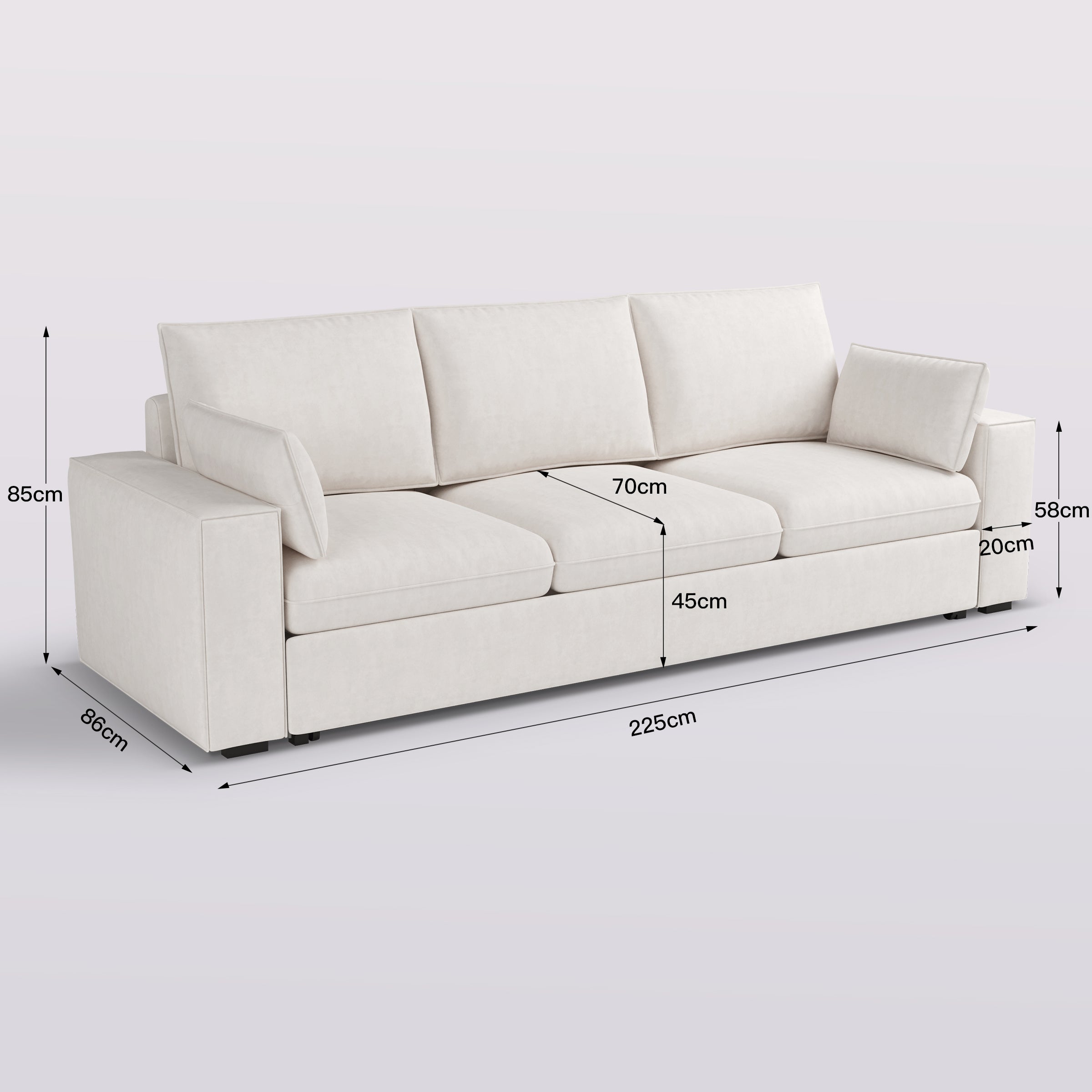 Cottonfy Creamy Tofu Block Pull Out Sofa Bed with Storage Guest Sleeper
