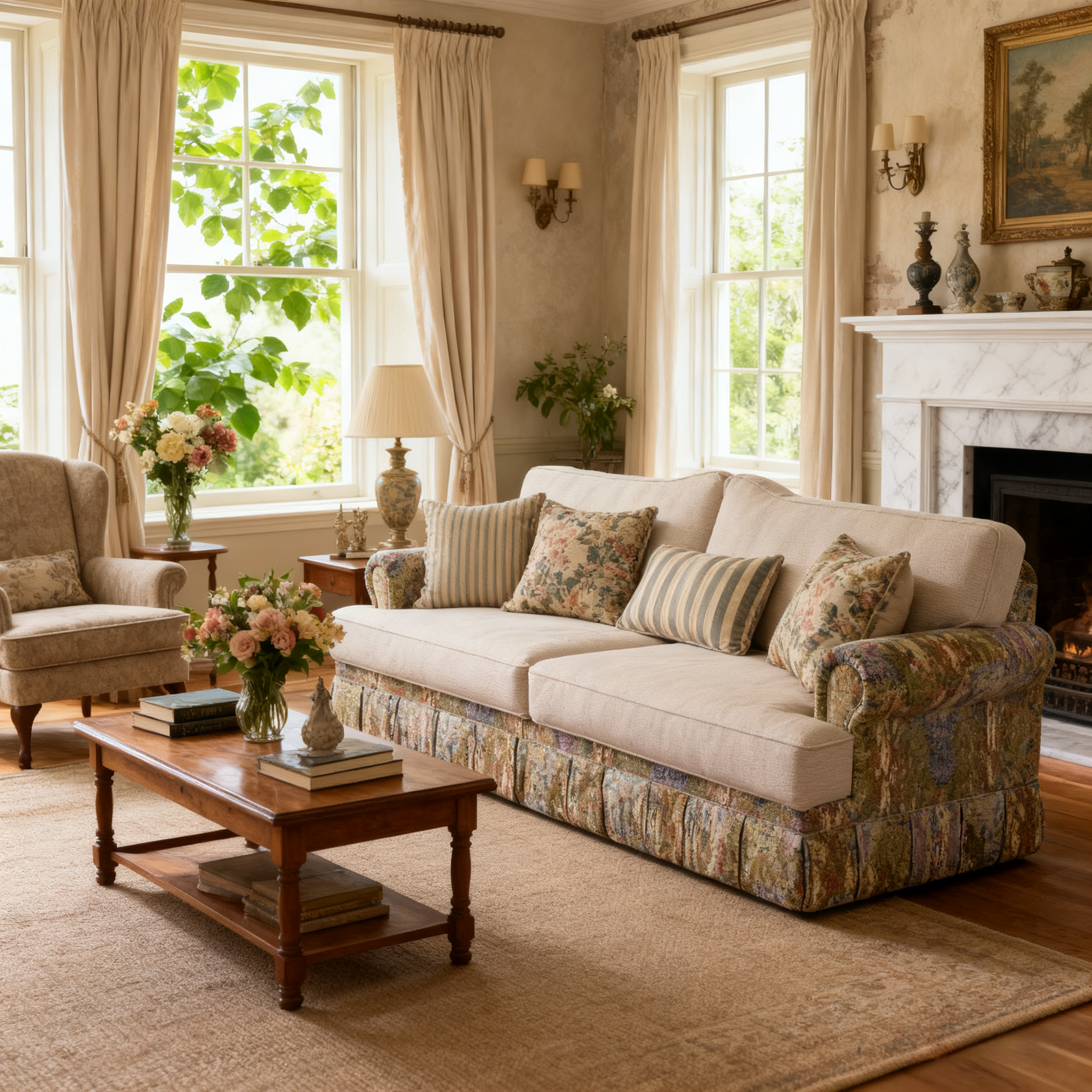 Cottonfy Heritage Plaid Skirted Sofa with Concealed Storage Drawers