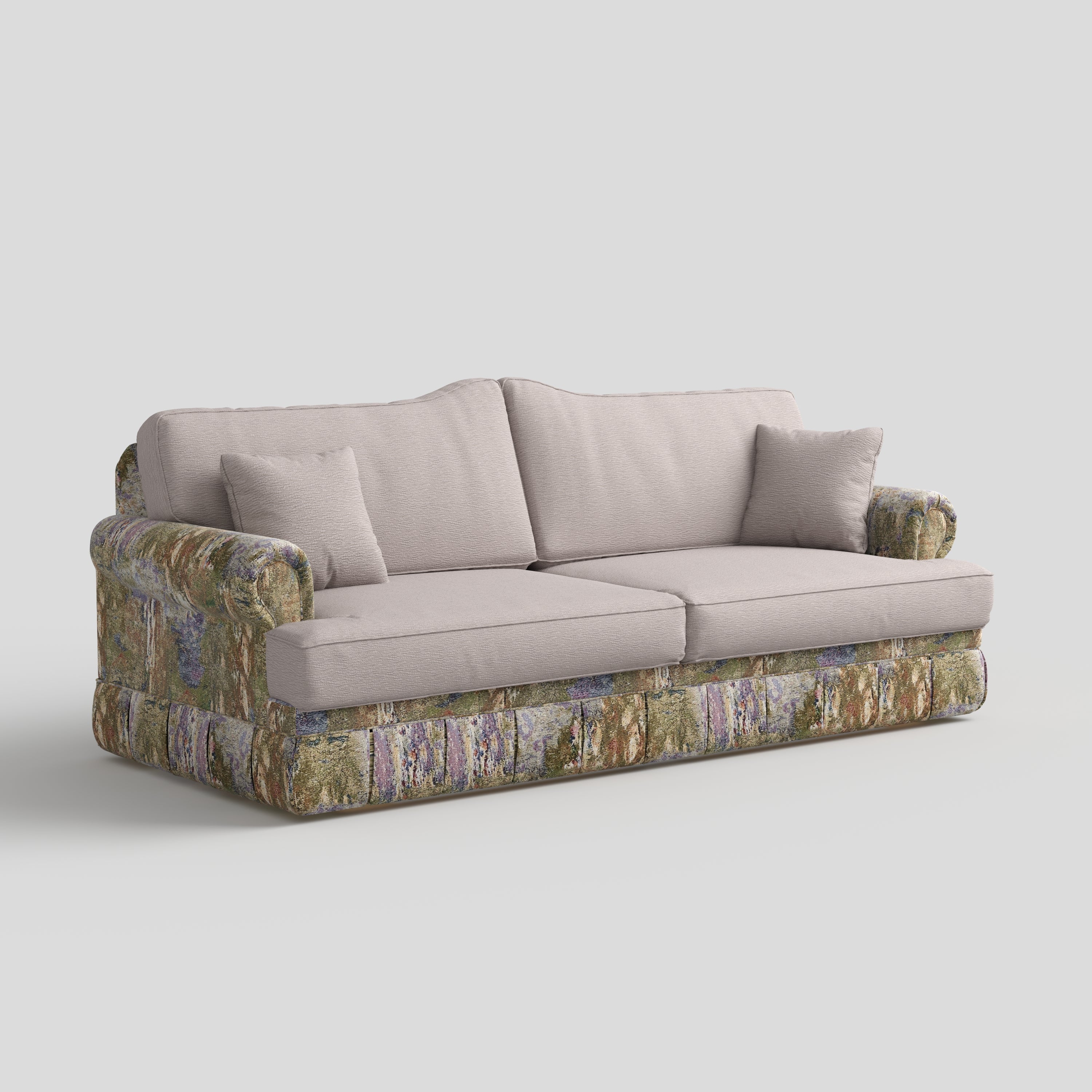 Cottonfy Heritage Plaid Skirted Sofa with Concealed Storage Drawers