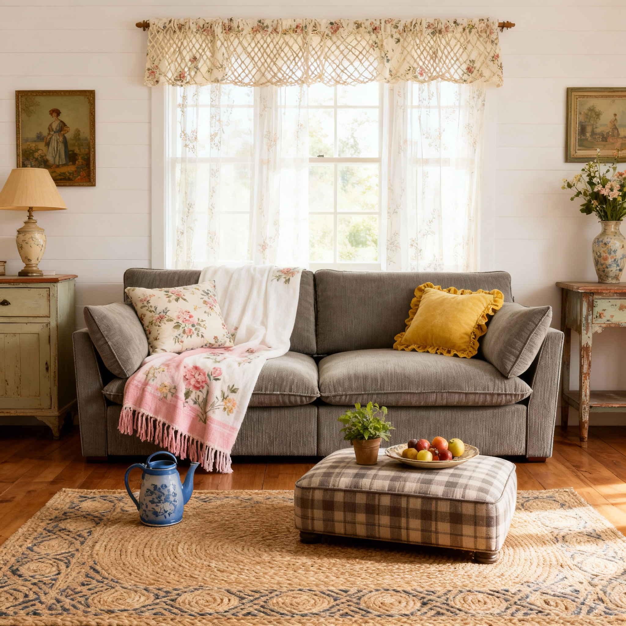 British Retro Check & Striped Sofa with Removable Covers