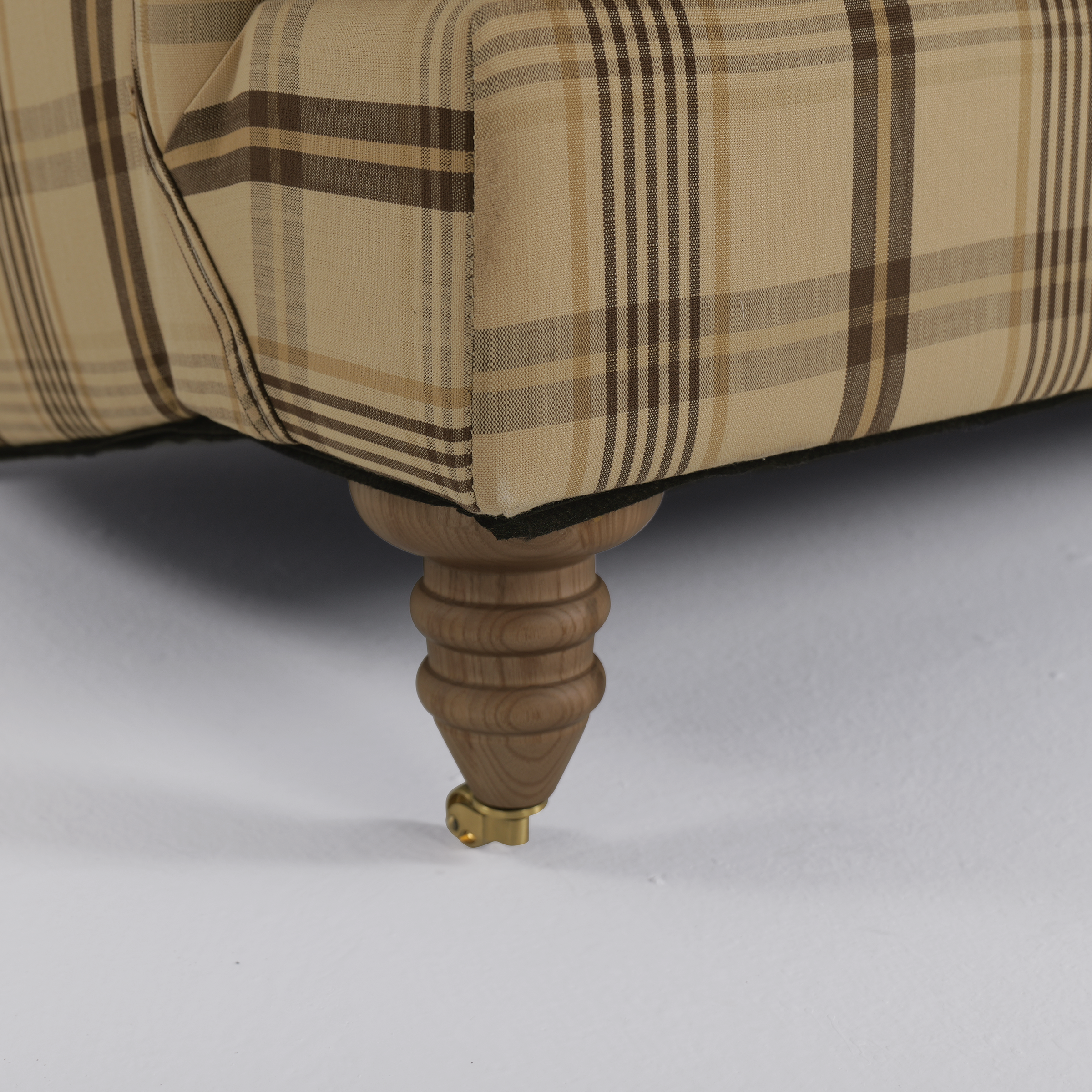 Cottonfy Vintage Check Country Sofa with Tufted Ottoman