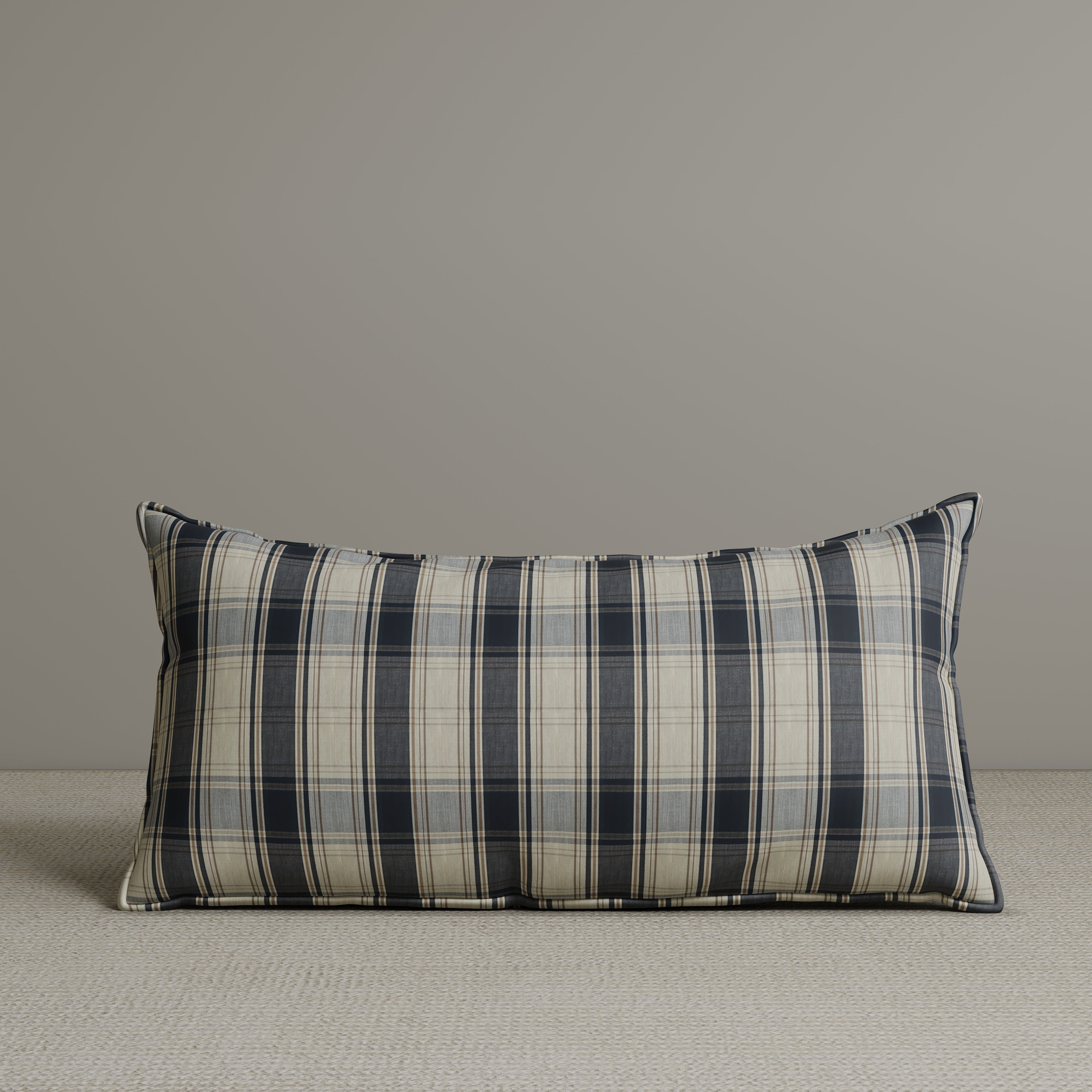 Exclusive Waist Cushion in Black Checkered Cotton Linen, 56*27*12 CM