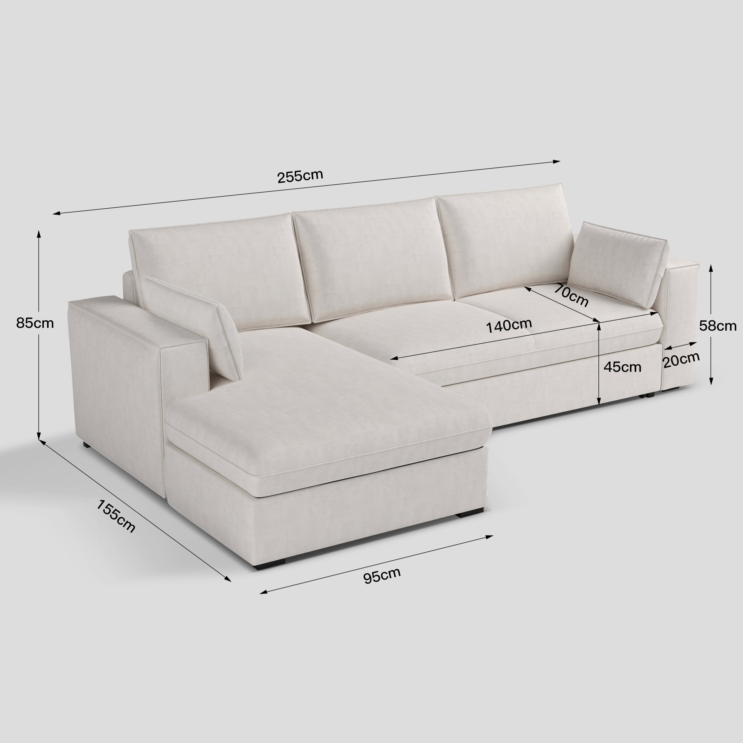 Cottonfy Creamy Tofu Block Pull Out Sofa Bed with Storage Guest Sleeper