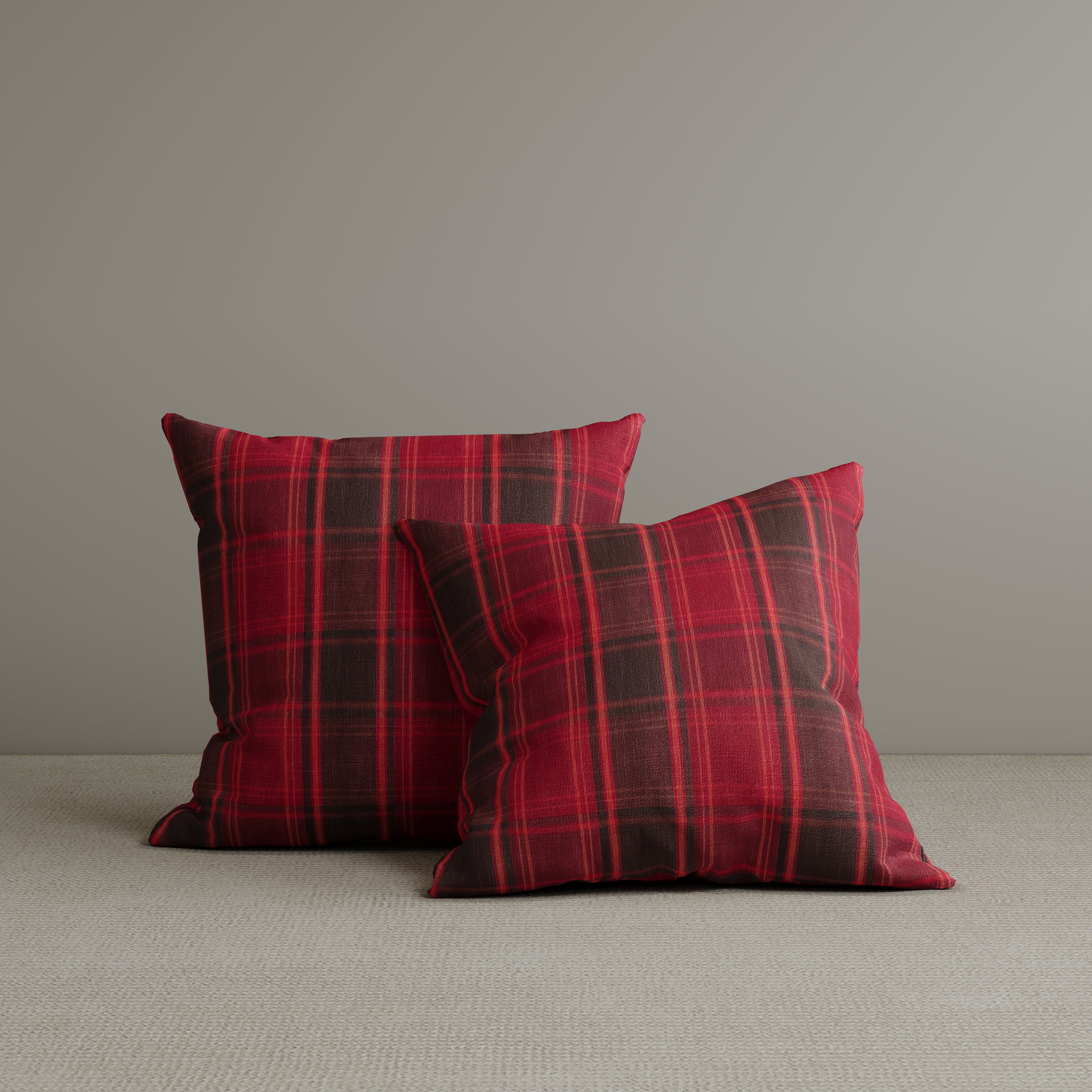Square Exclusive Design Cushion in Garnet Red Plaid Cotton Linen, 45*45CM