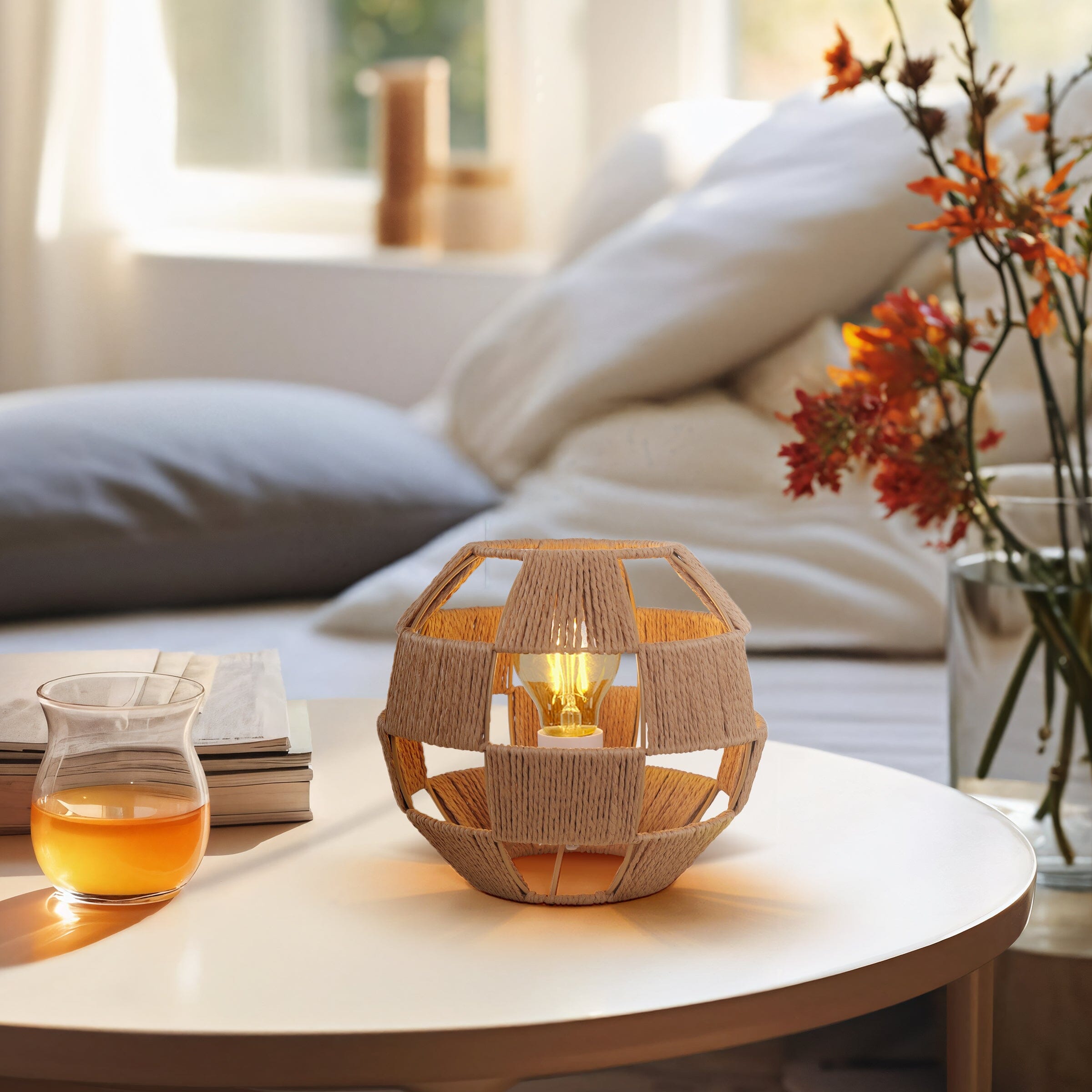 Lightsin Handwoven Jute Globe Table Lamp - Eco-friendly Spherical Bedside Desk Lighting Lightsin UK 1 Unit