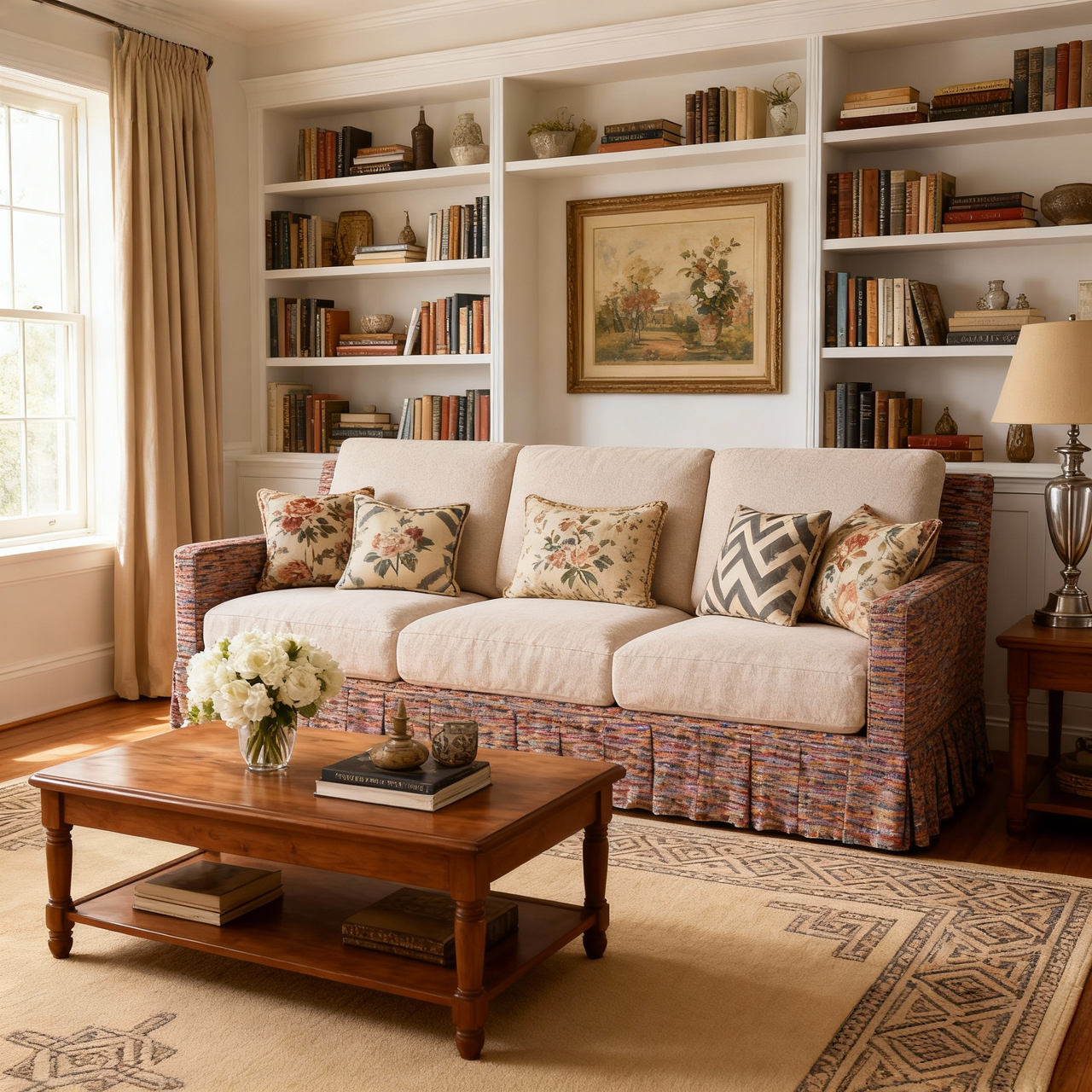 Cottonfy Country Check Sofa with Removable Skirted Covers