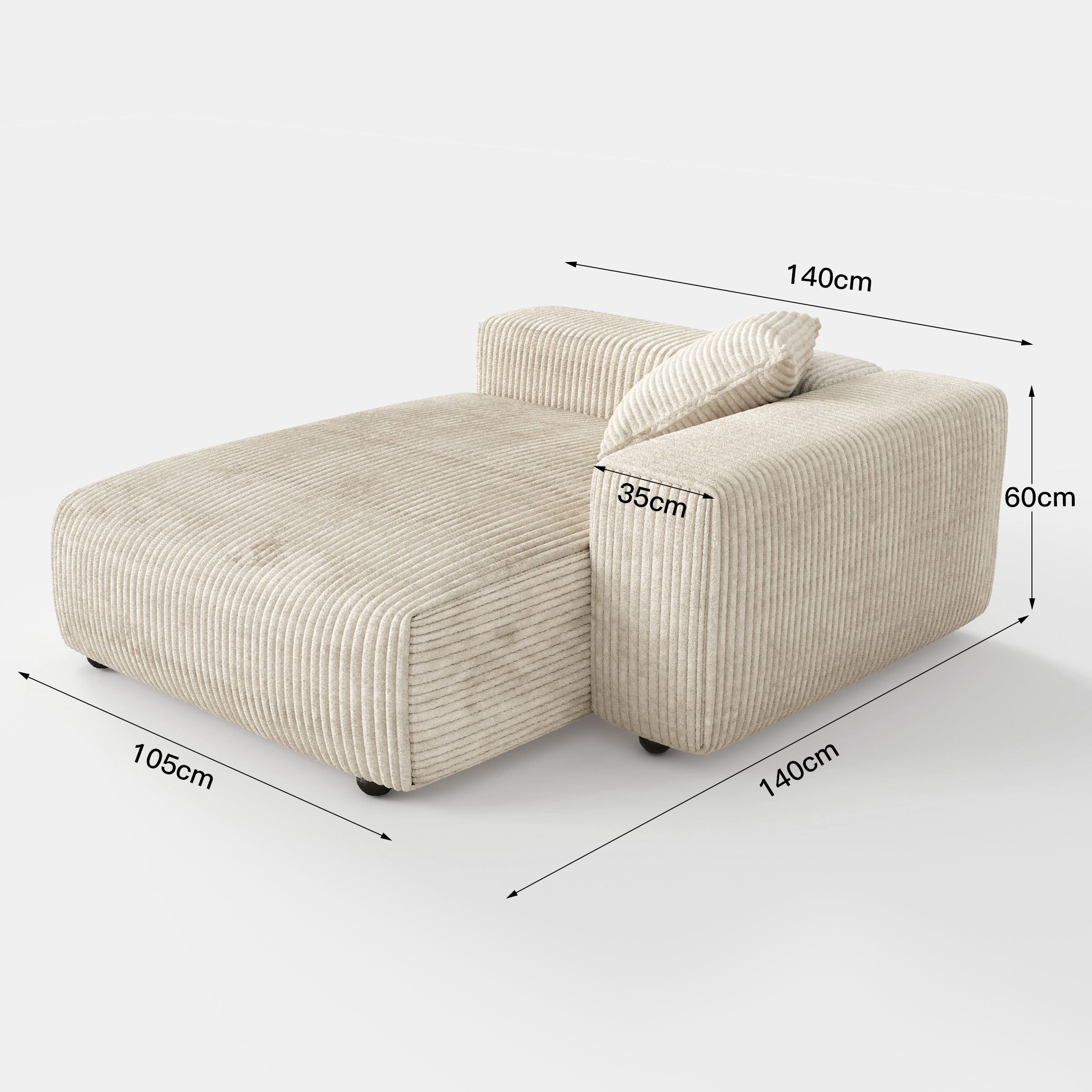 Corduroy Modular Wide Seat Chaise Sofa Block