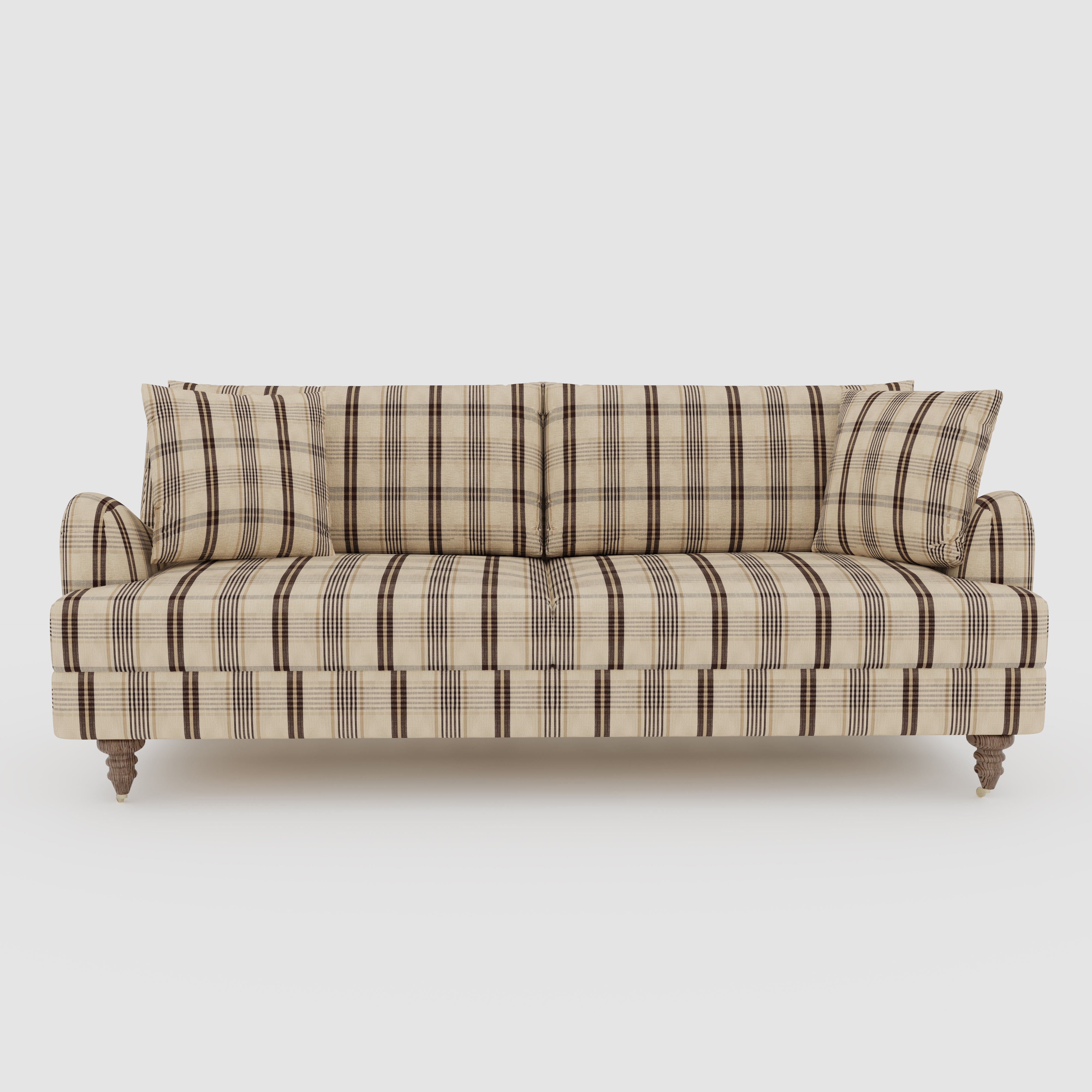 Cottonfy Vintage Check Country Sofa with Tufted Ottoman