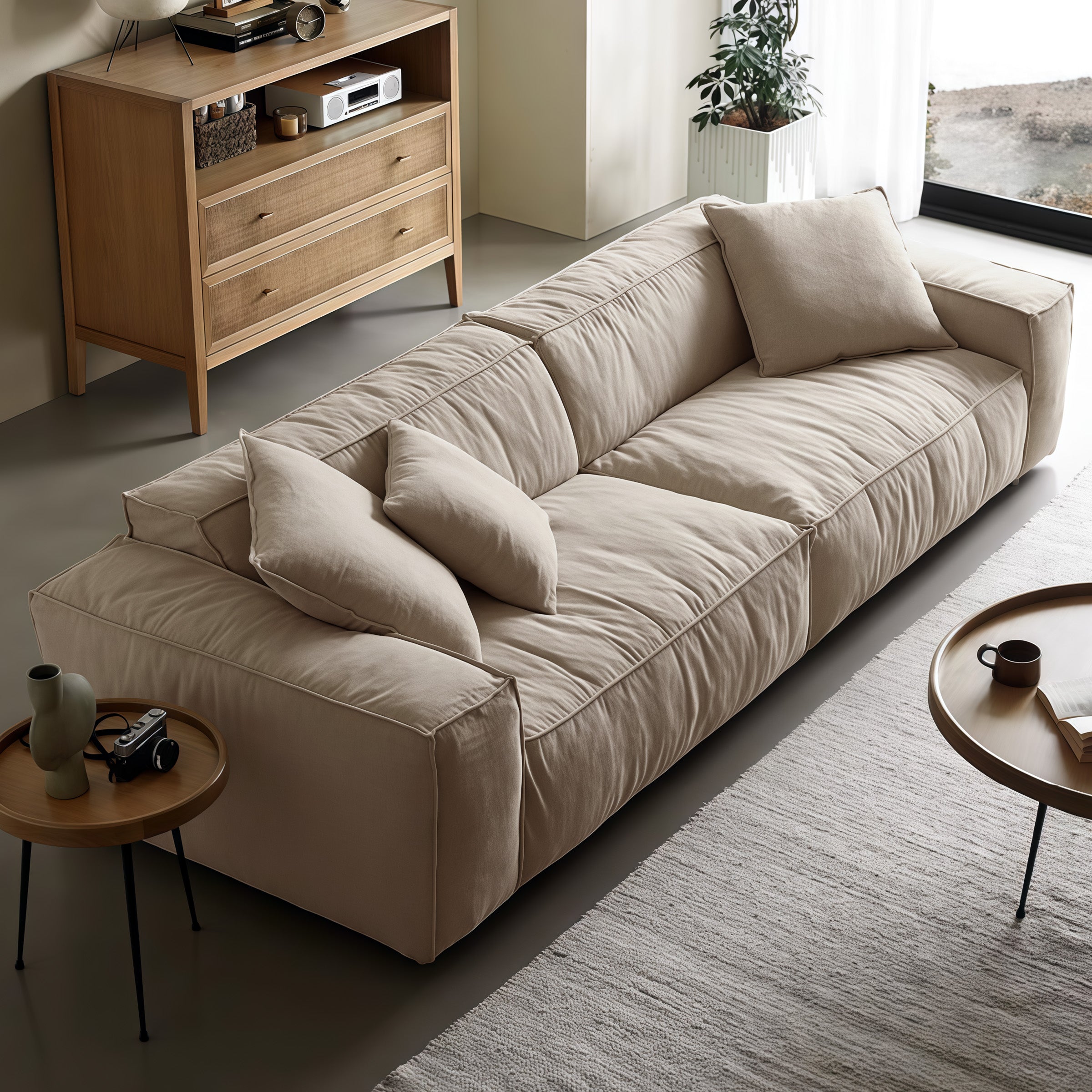 Elegant Tofu Block Linen Modular Cloud Sofa Down Filled Sectional