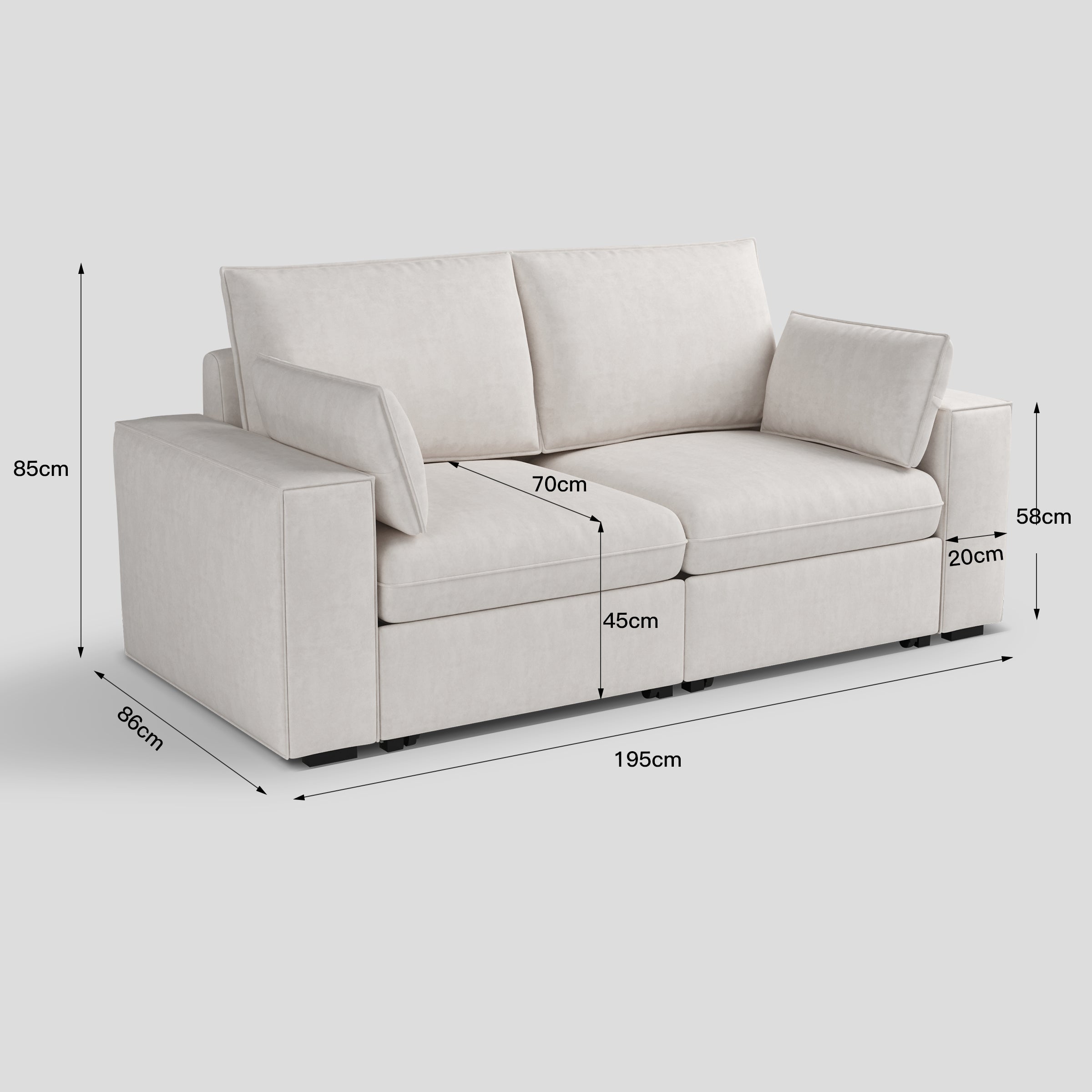 Cottonfy Creamy Tofu Block Pull Out Sofa Bed with Storage Guest Sleeper